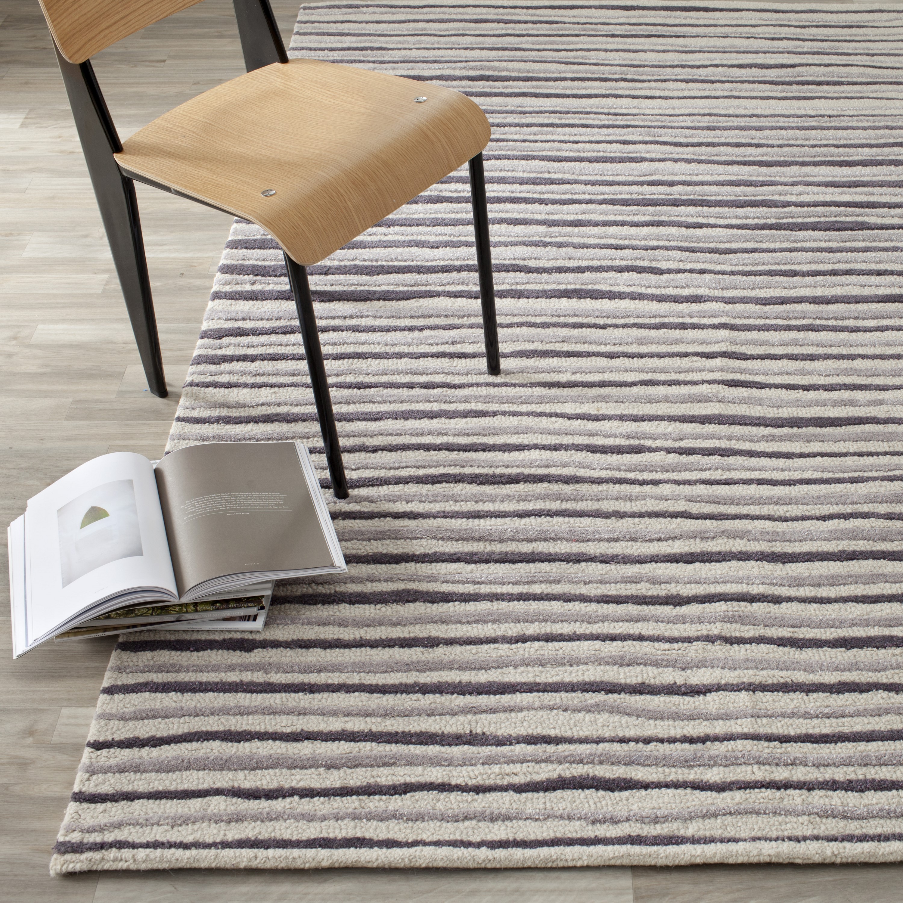 Martha Stewart MSR3619C-4 Hand Drawn Stripe 4 x 6 (ft) Tufted Synthetic Wampum Purple Rectangular Indoor Stripe Farmhouse/Cottage Area rug