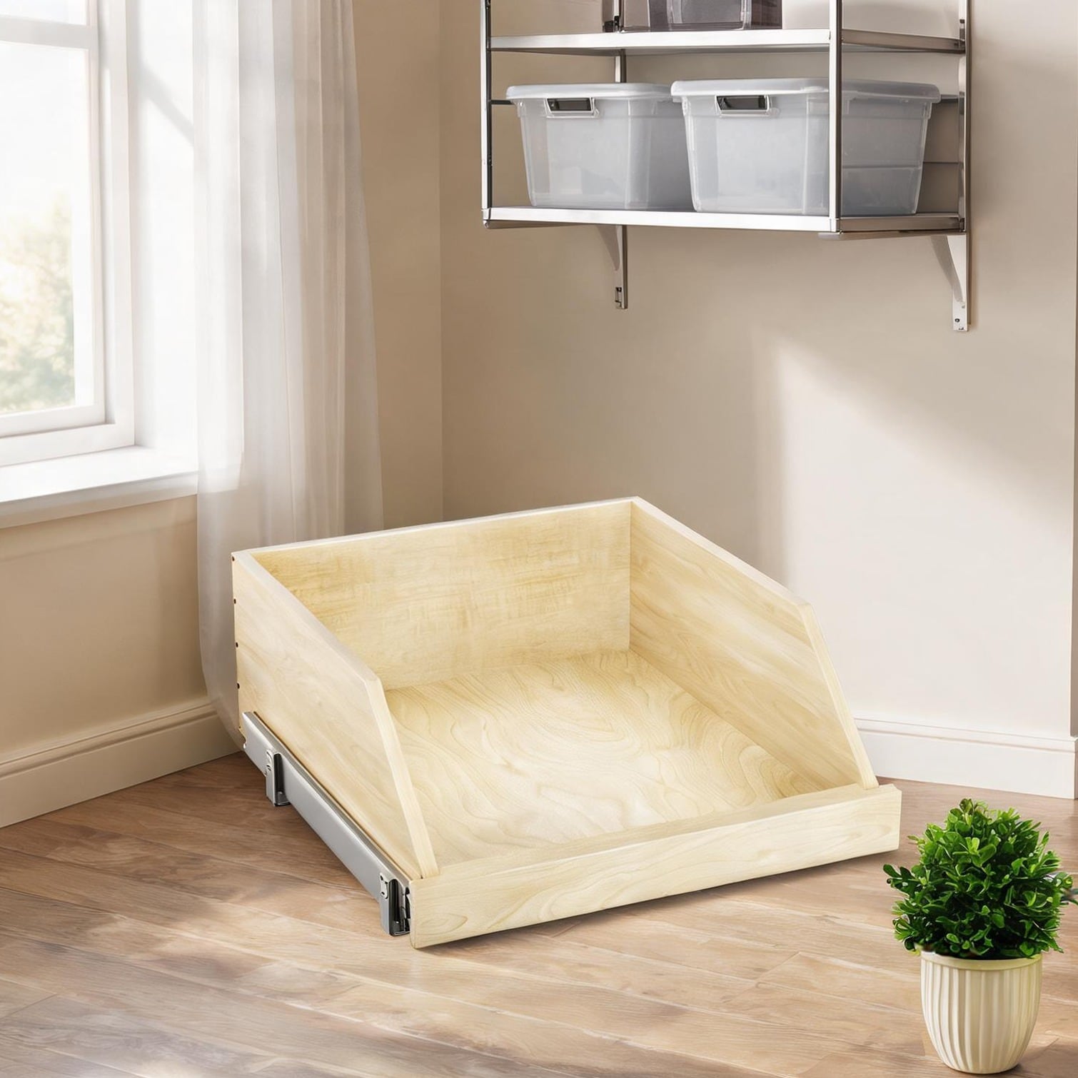 Naturefalls Wood Pull Out Cabinet Organizer with Wrap-Around Shield 19.5 W x 21 D