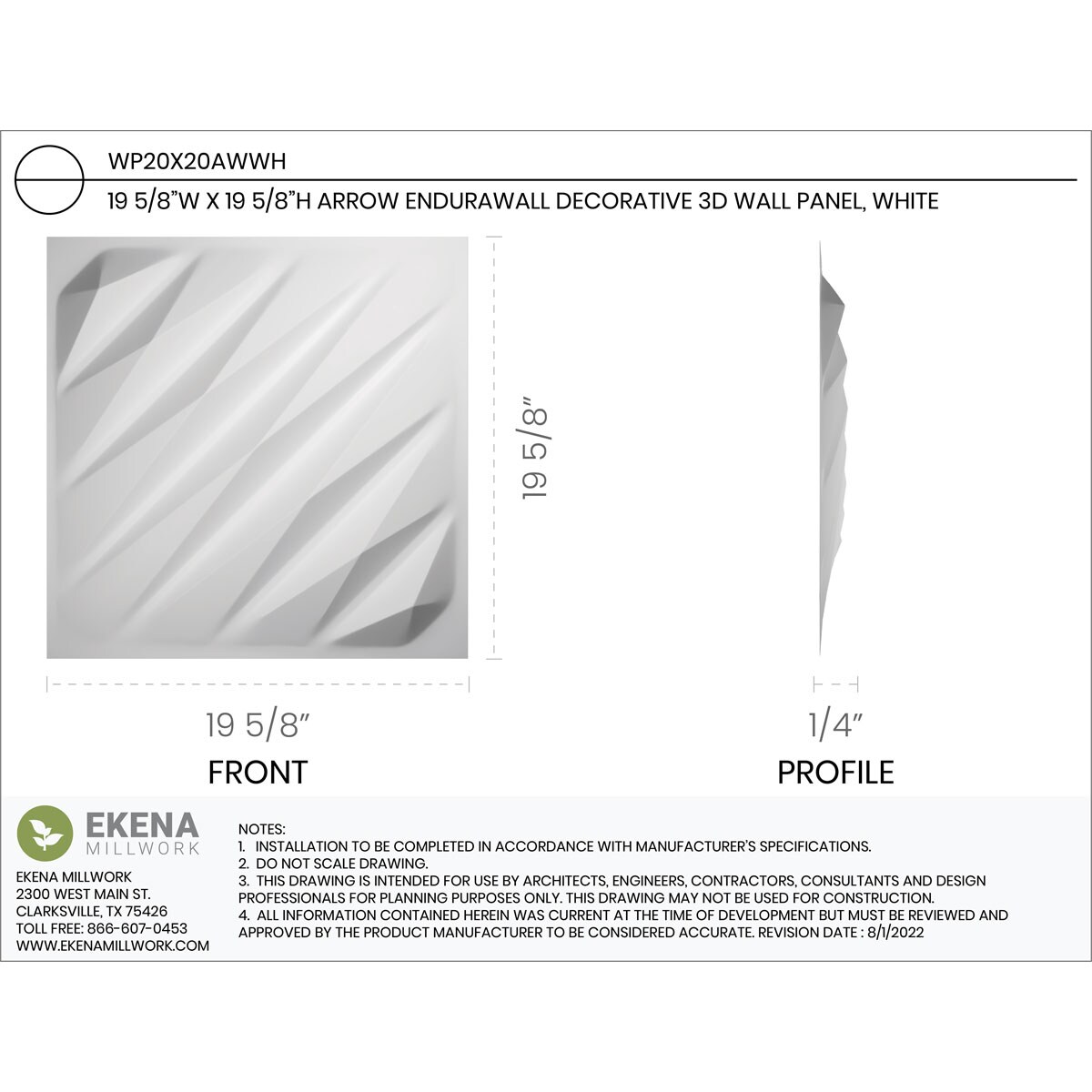 Ekena Millwork WP20X20AWWH-CASE-10 Wall-Panels - View #2