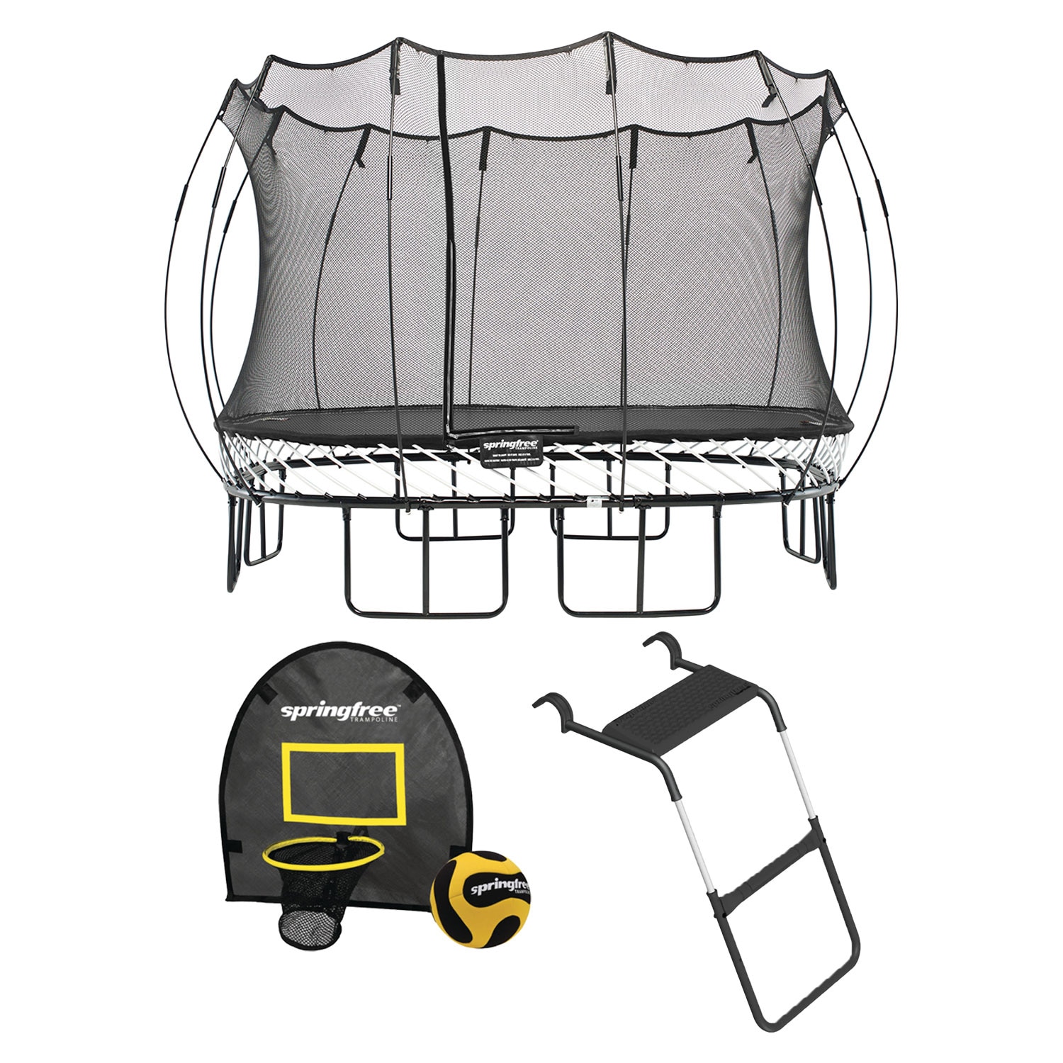 Springfree Trampoline Springfree Outdoor Square 13 Foot Trampoline Enclosure Hoop Game and Ladder