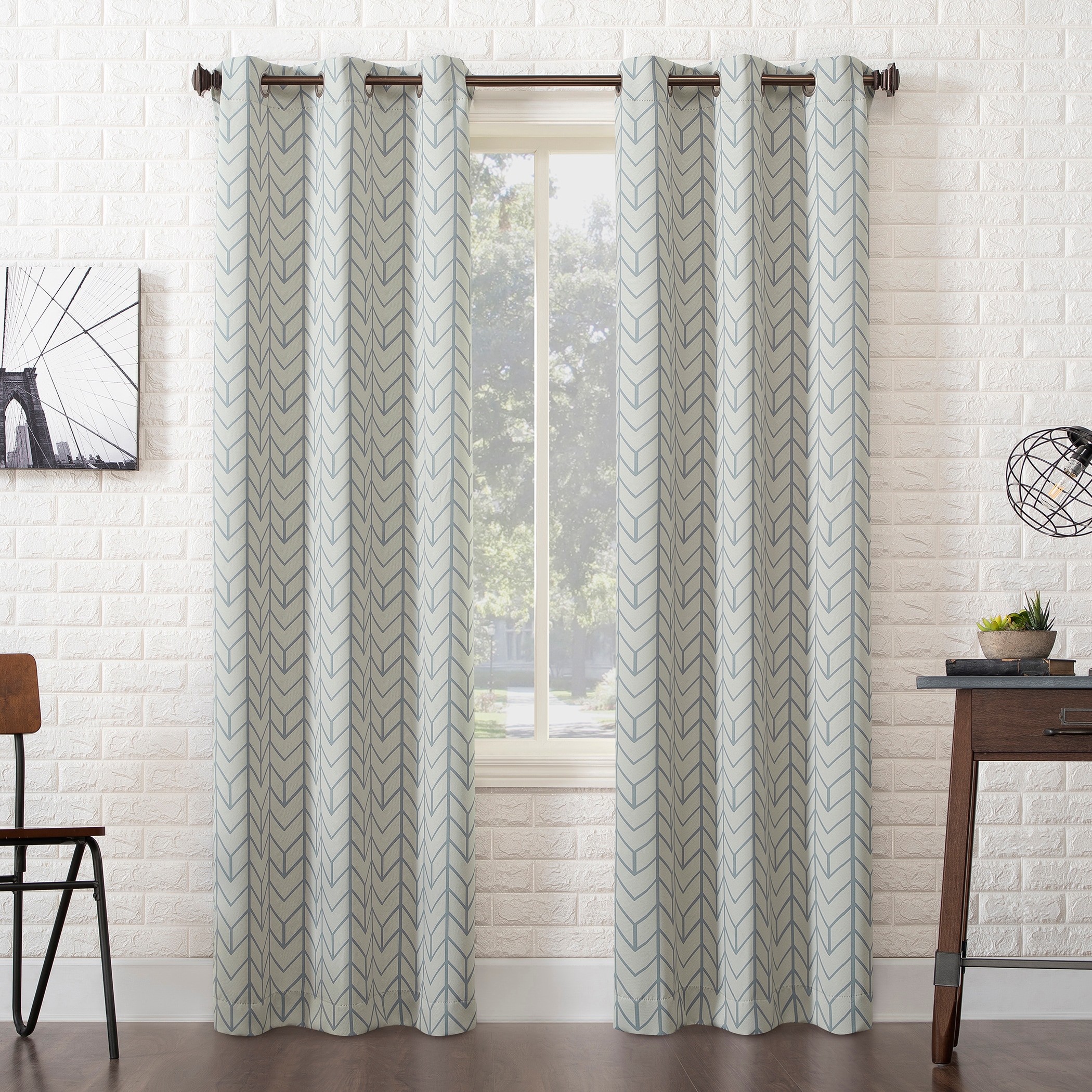 Sun Zero 57812 95-Inches Stone Chevron Blackout Interlined Grommet Single curtain panel