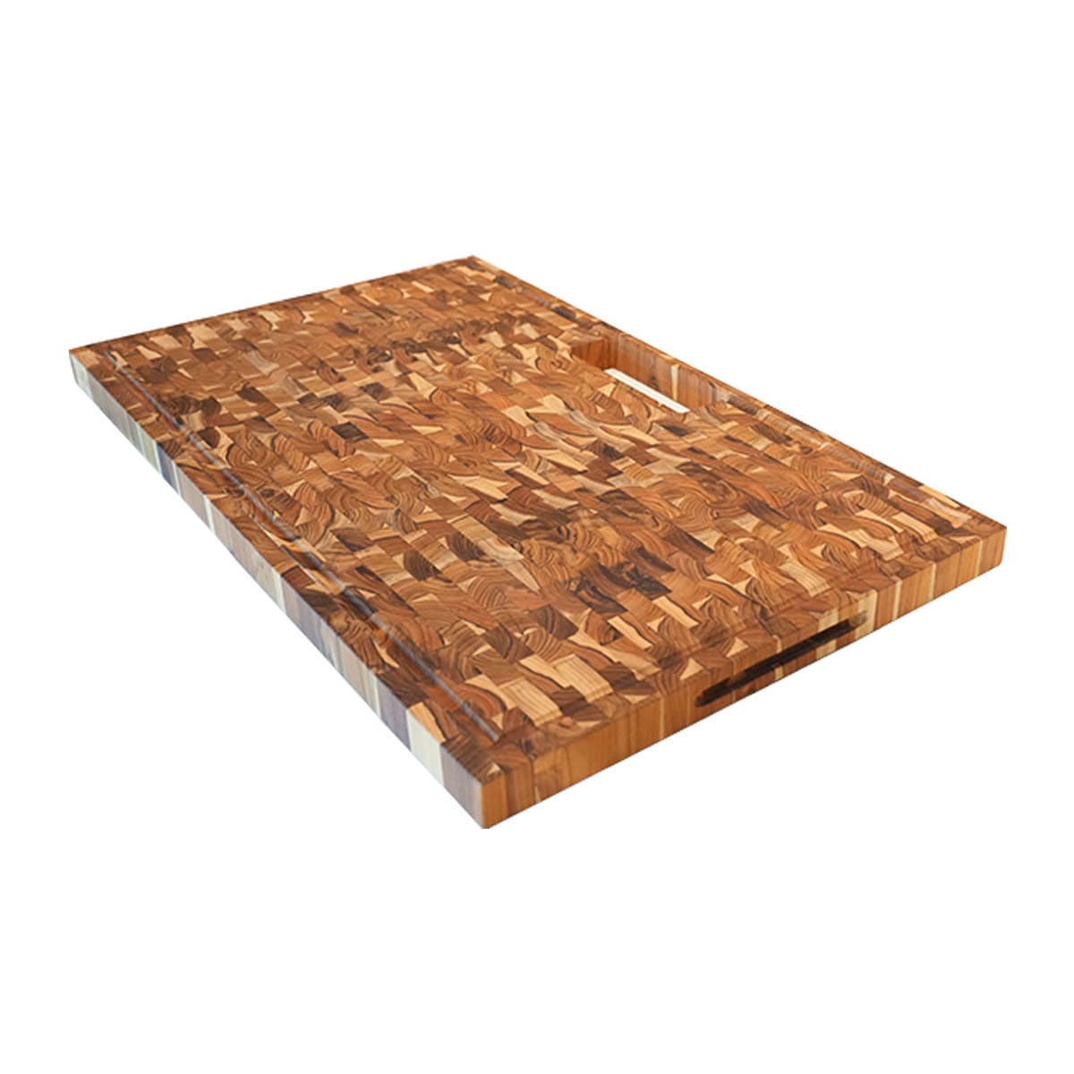 EcoDecors  34in x 20in Extra Large Solid Teak Wood End Grain Cutting Board with Juice Groove and Waste Slot and Handles