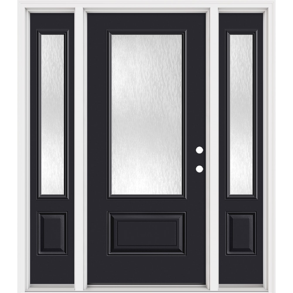 Masonite 321416 Steel Doors Series 64-in x 80-in x 4-9/16-in Steel 3/4 lite Left-hand inswing Peppercorn Painted Prehung Front Door with Sidelights with Brickmould Insulating core