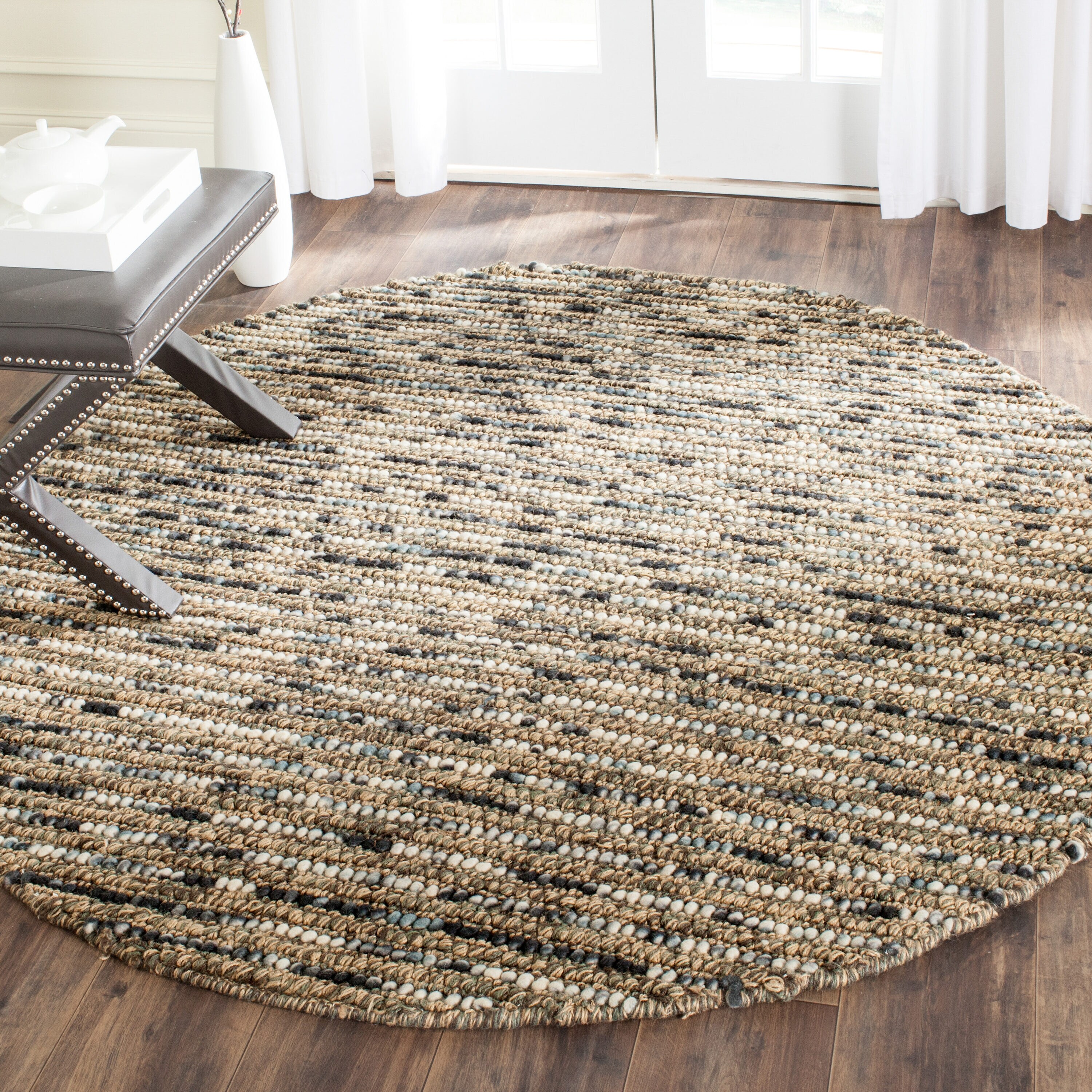  Boh525 Blue/Multi Contemporary 6ft x 6ft Round Rug