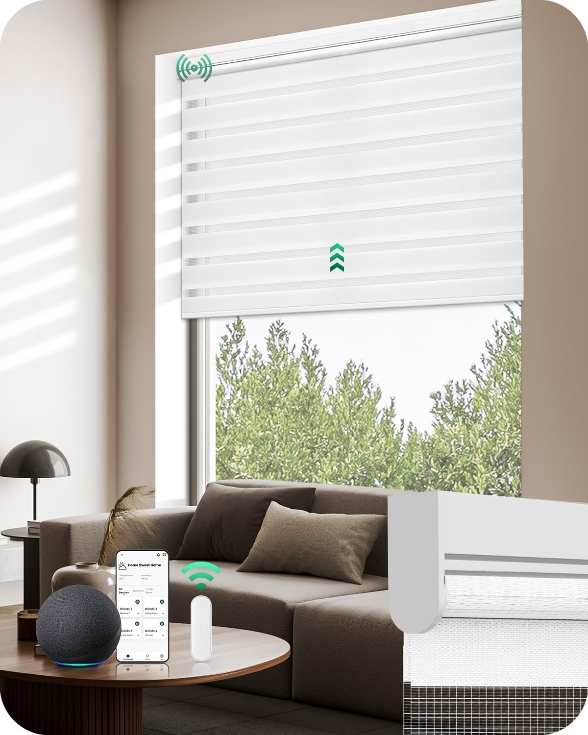Allesin  Motorized Zebra Blinds with Remote Electric Dual Layer Shades with Dry Battery Powered Smart Window Blind with Privacy Light Control