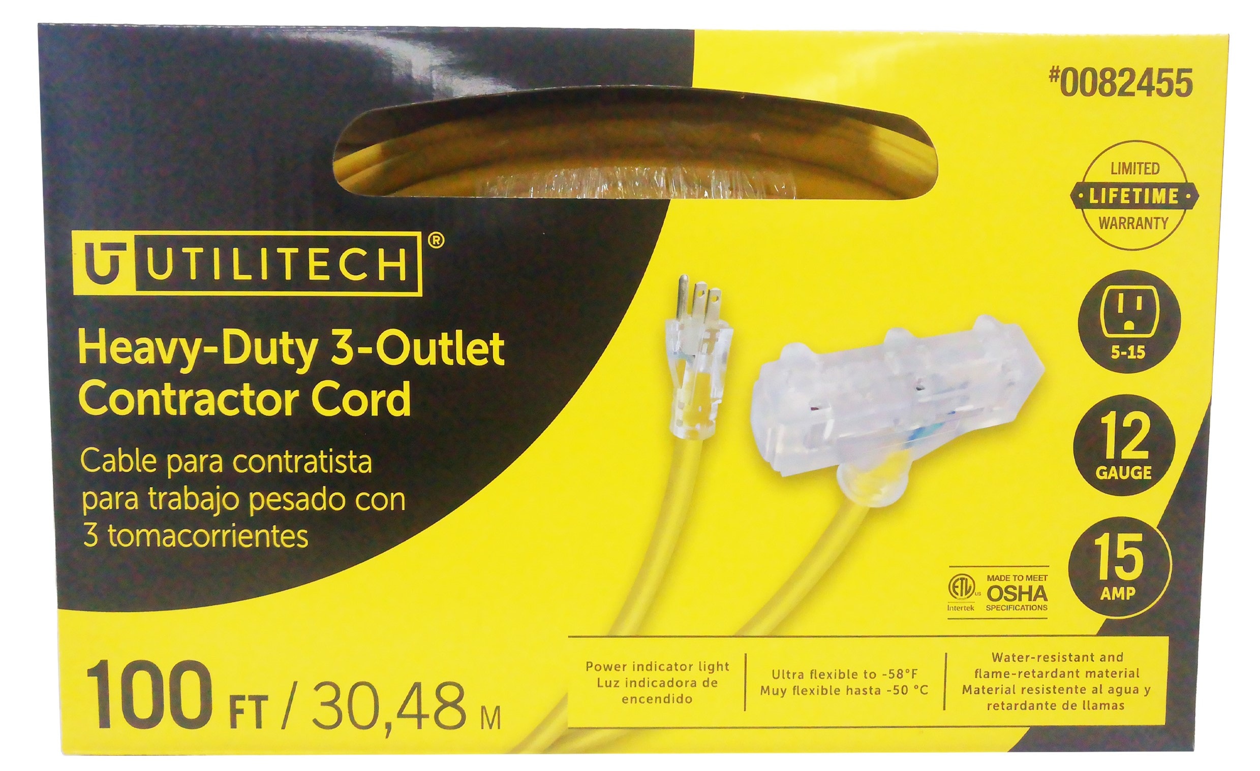 Utilitech Pro 100-ft 12/3 Outdoor SJTW Super Heavy Duty Lighted and Locking NEW 