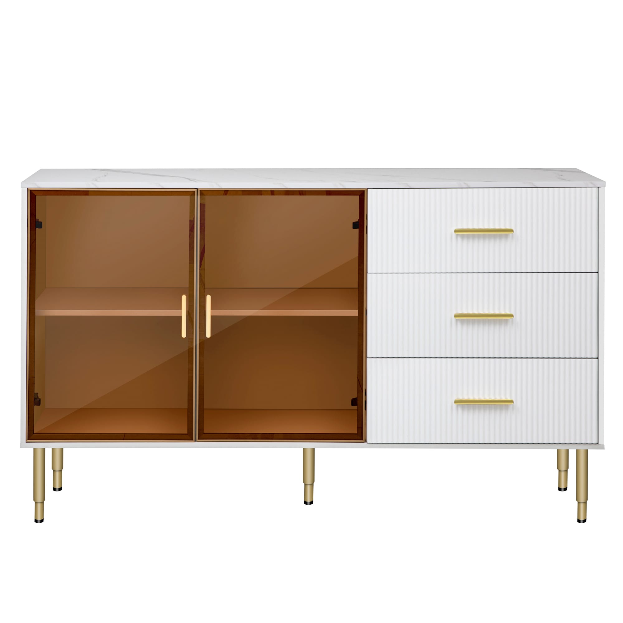 Qualler TRAPR0010K Contemporary/Modern White Rubberwood Sideboard