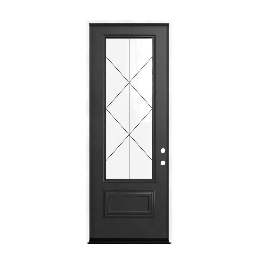 Masonite - M-Protect Tagus Glass 36-in x 96-in x Fiberglass Left-hand inswing Peppercorn Painted ...