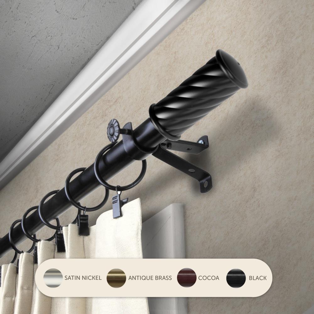 Hart & Harlow L4836-282 13/16-in Simmons 28-in to 48-in Black Steel Single curtain rod with Finials