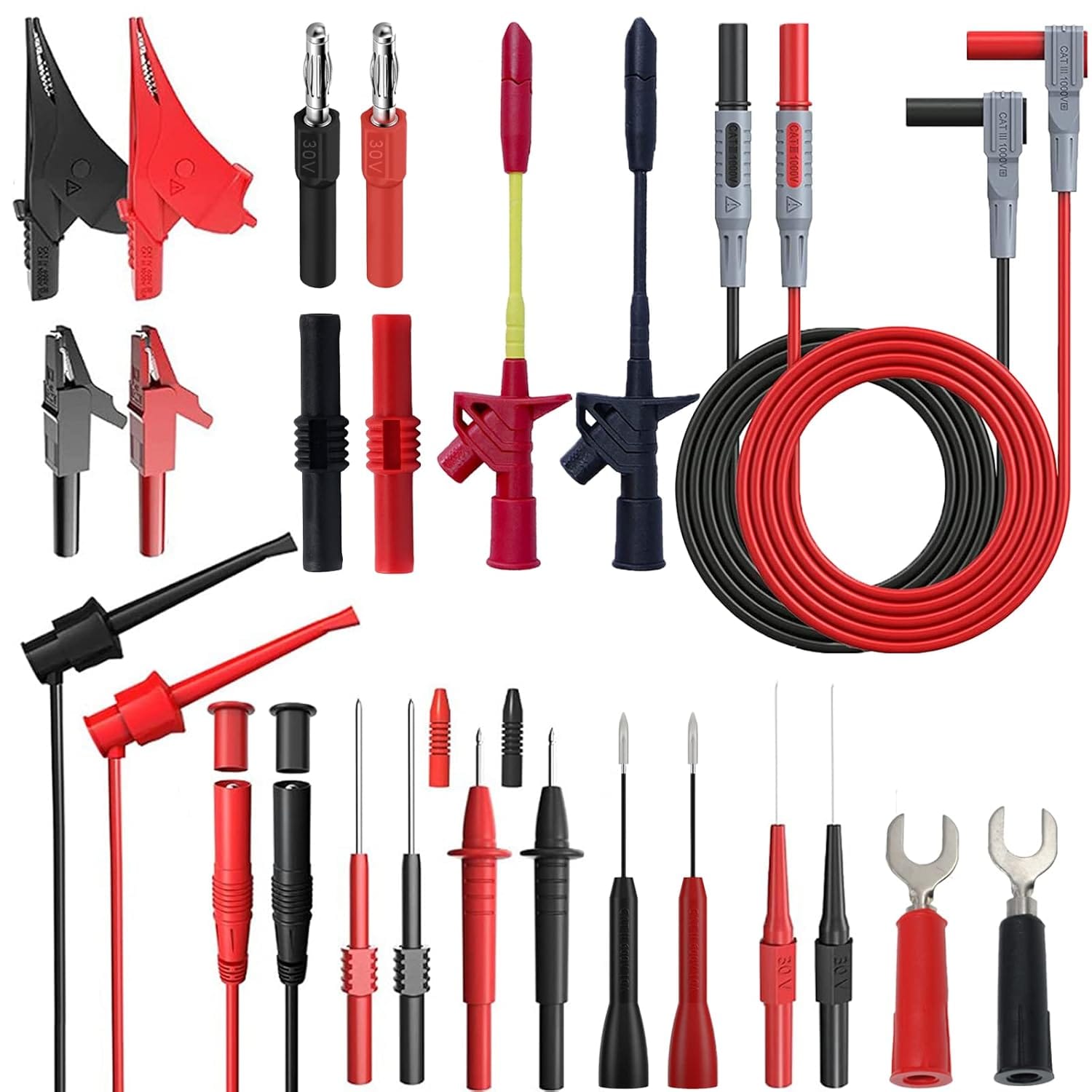 Etokfoks 24 Piece Multimeter Test Leads Set 1000V 10A CAT III Silicone Probes Alligator Clips Piercing Kit #LET9HUOQO