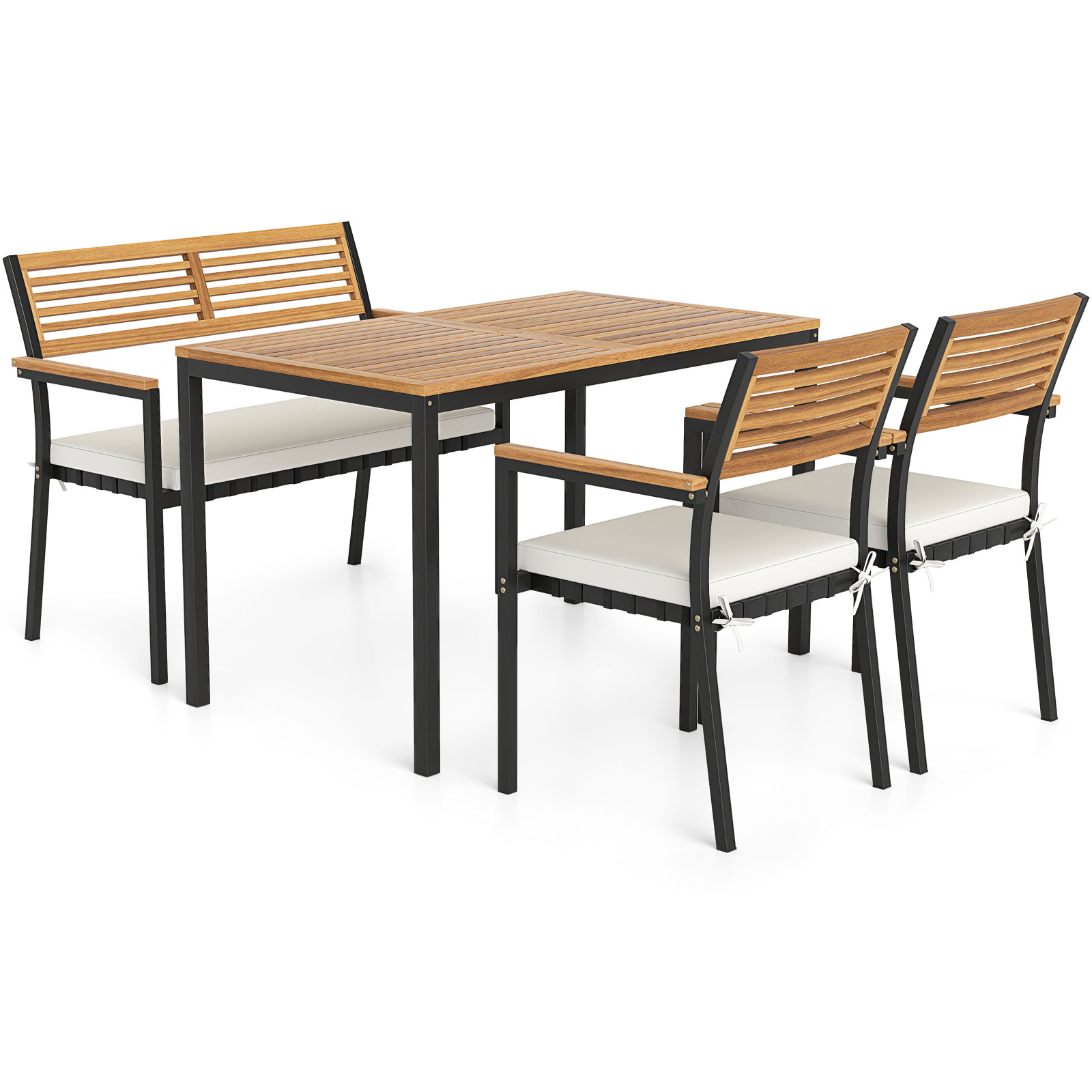 Volenca 4-Piece Acacia Wood Patio Dining Set with 47-in Table 2 Chairs and 1 Bench 800-lb Bench Cap
