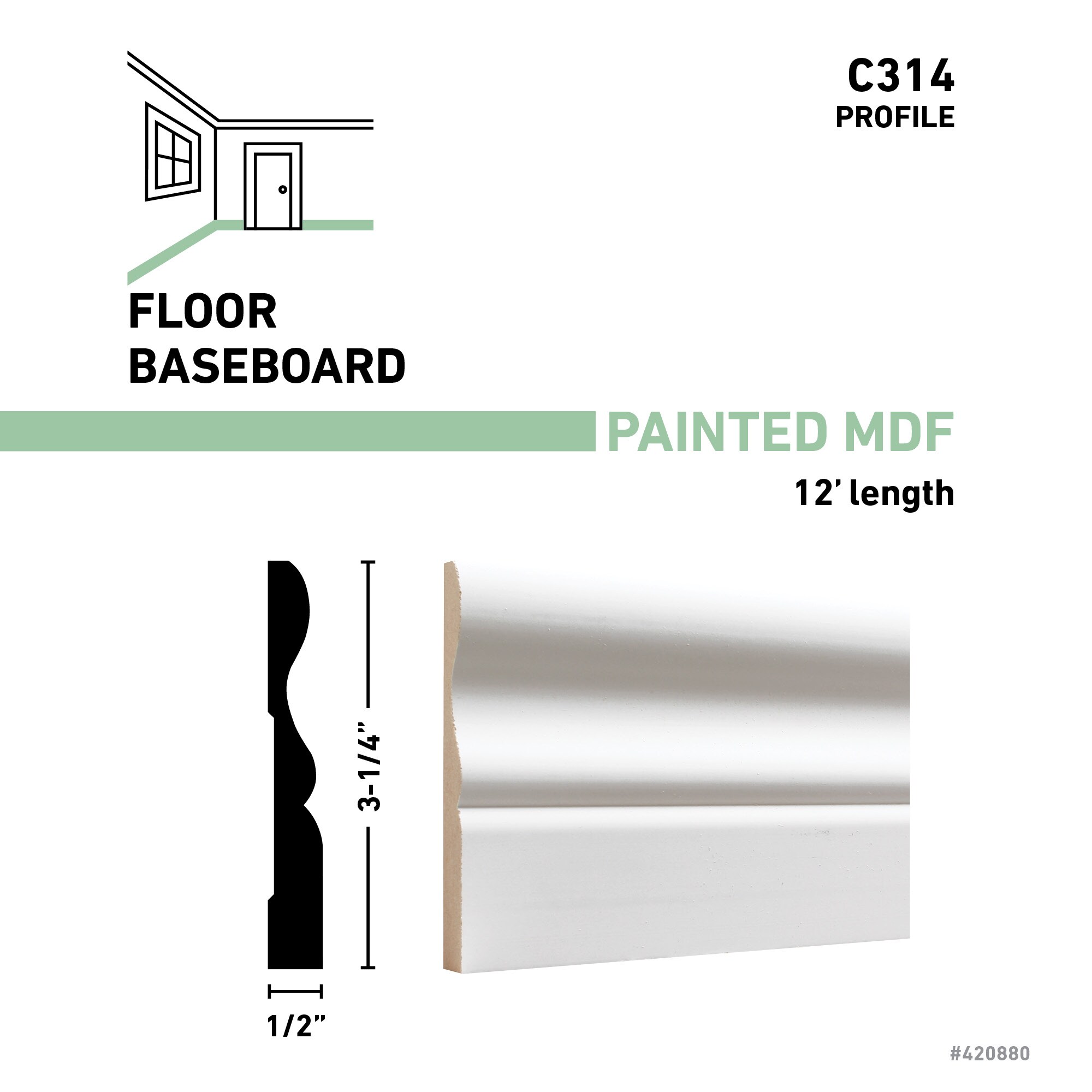 RELIABILT C314 12 FBDWH Baseboard-Moulding - View #3
