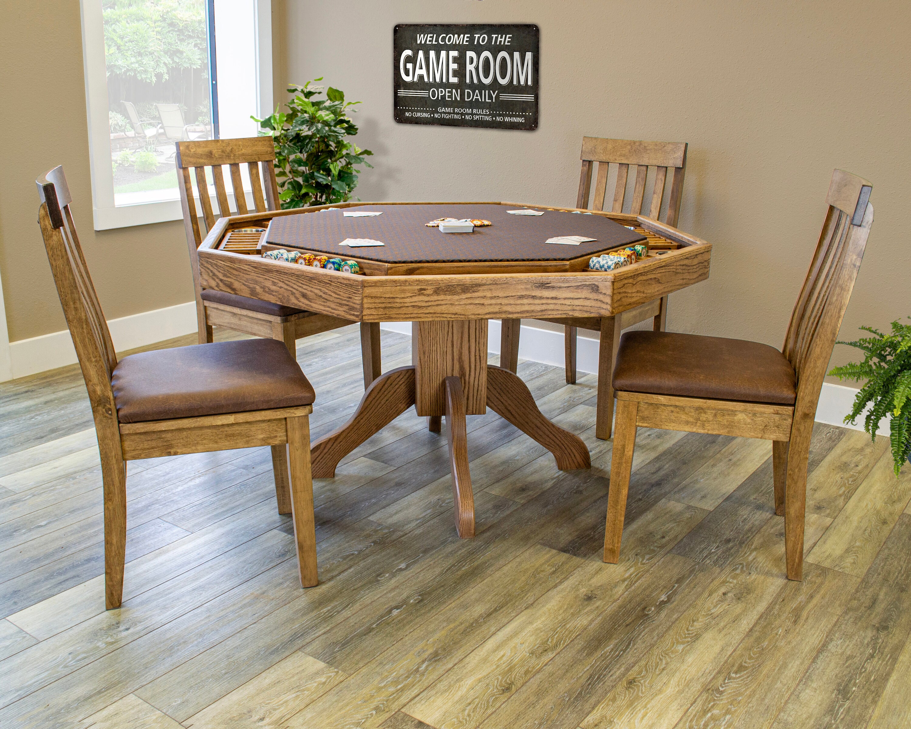 Mocha Knotty Alder 54'' Octagonal Poker Table with Cup Holders