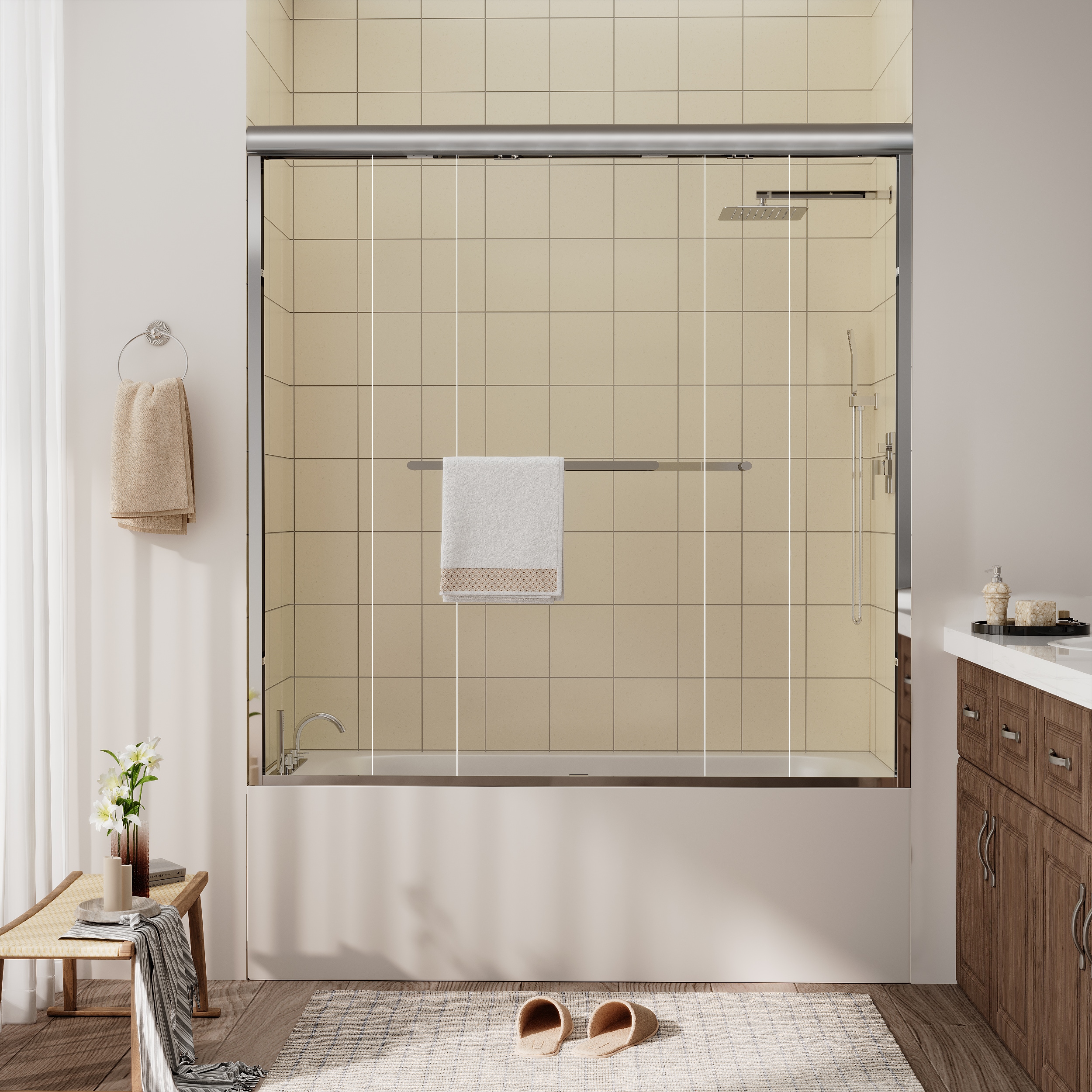 ONWITH Chrome 56-in-60-in W x 58-in H Framed Clear Glass Bypass Sliding Shower Bathtub Door