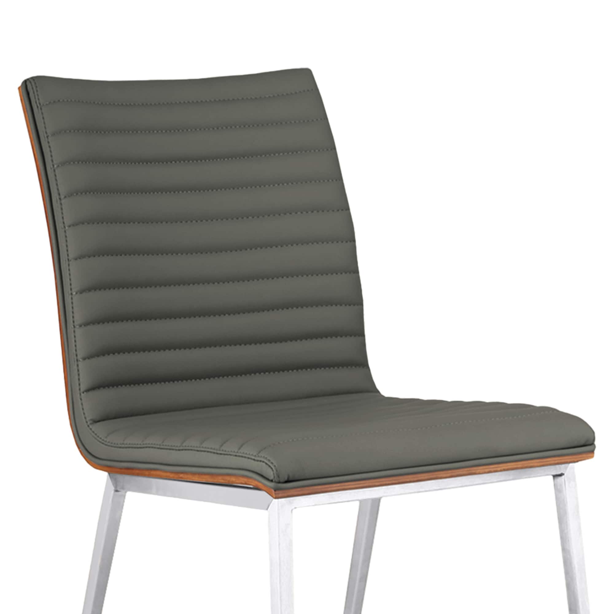 Gray Faux Leather Upholstered Side Chair with Walnut Back and Metal Legs