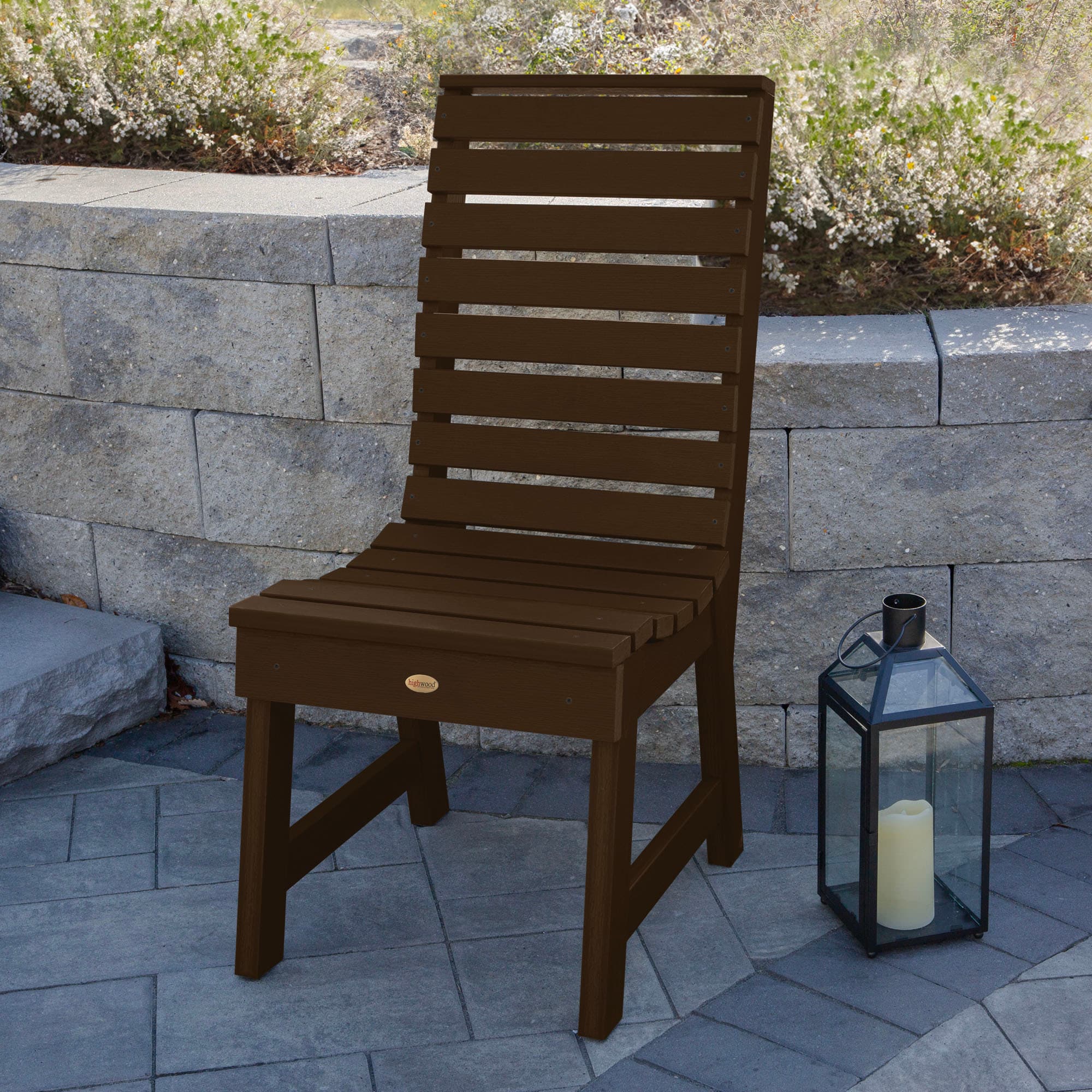 highwood AD-CHDW3-ACE Weatherly Weathered Acorn Poly-lumber Frame Stationary Dining Chair with Slat Seat