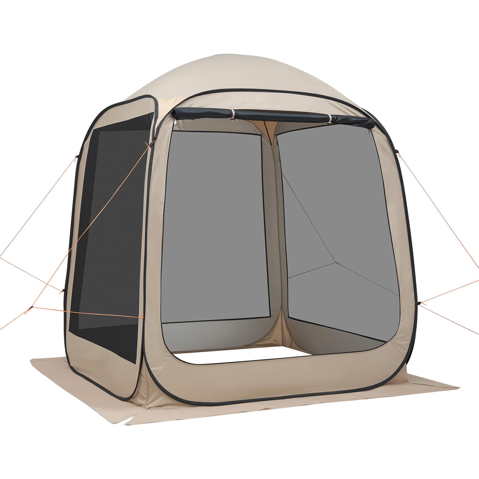 Rbied 6x6 FT Pop Up Screen House Tent 4-6 Person Portable Canopy with Netting Ground Stakes for Patio Beige