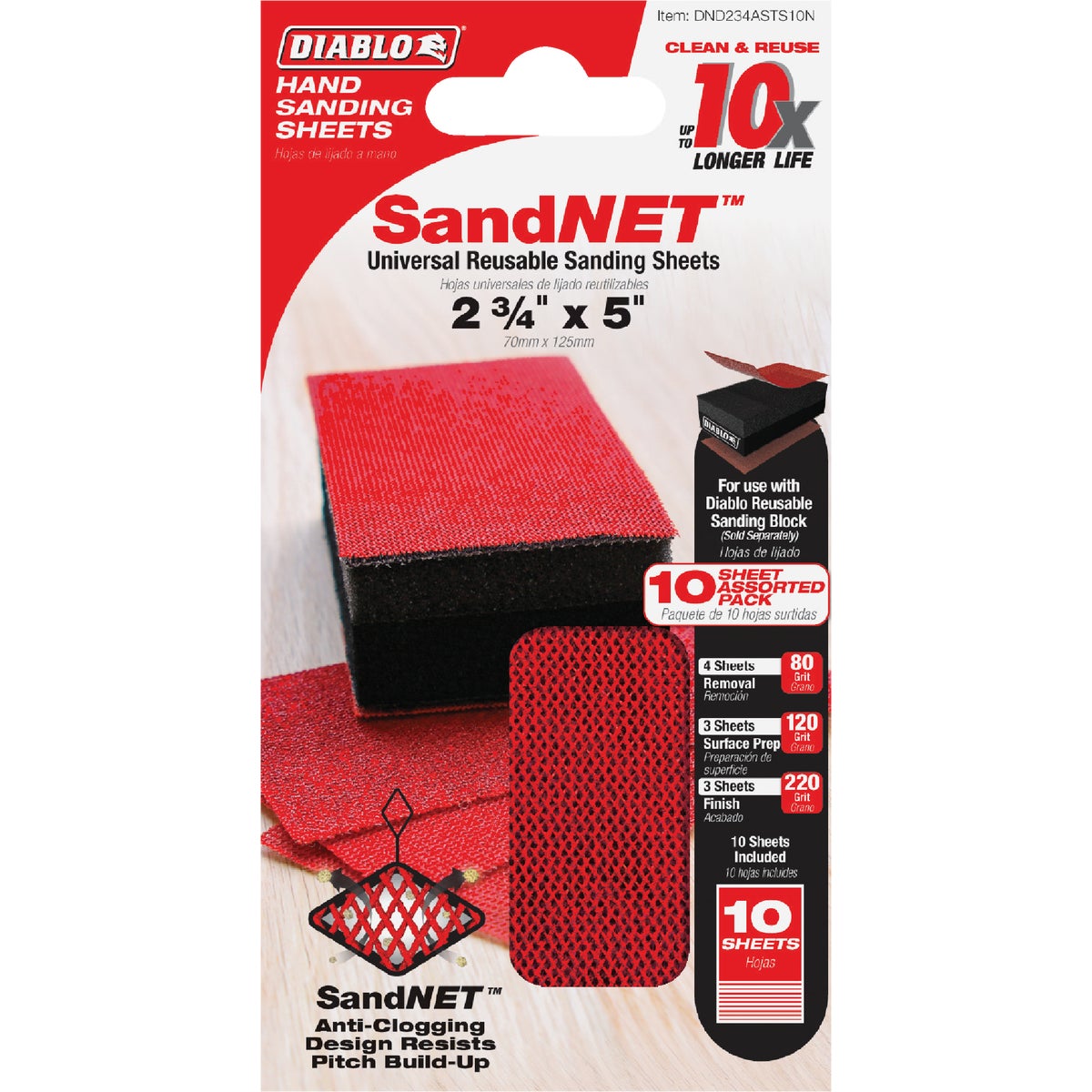 Diablo  SandNet Reusable Sanding Sheets - Versatile Sanding for Wood Metal Plastics - 10-Pack - 80/120/220 Grit