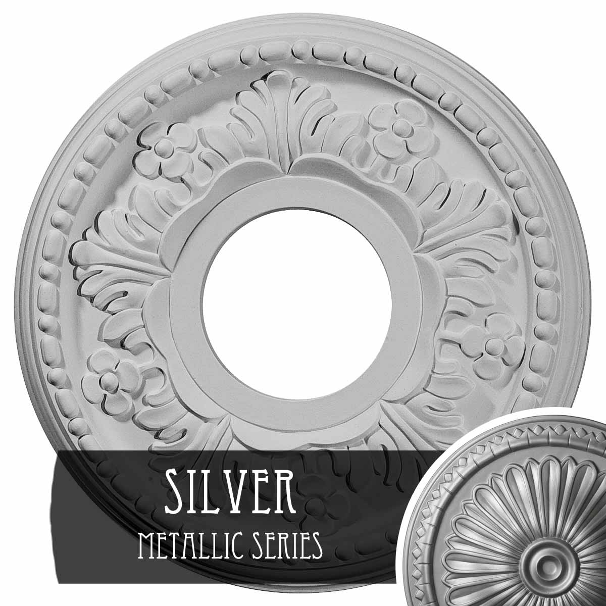 Ekena Millwork CM11HESLS Helene 11.875-in W x 11.875-in L Painted Silver Polyurethane Whole Ceiling Medallion