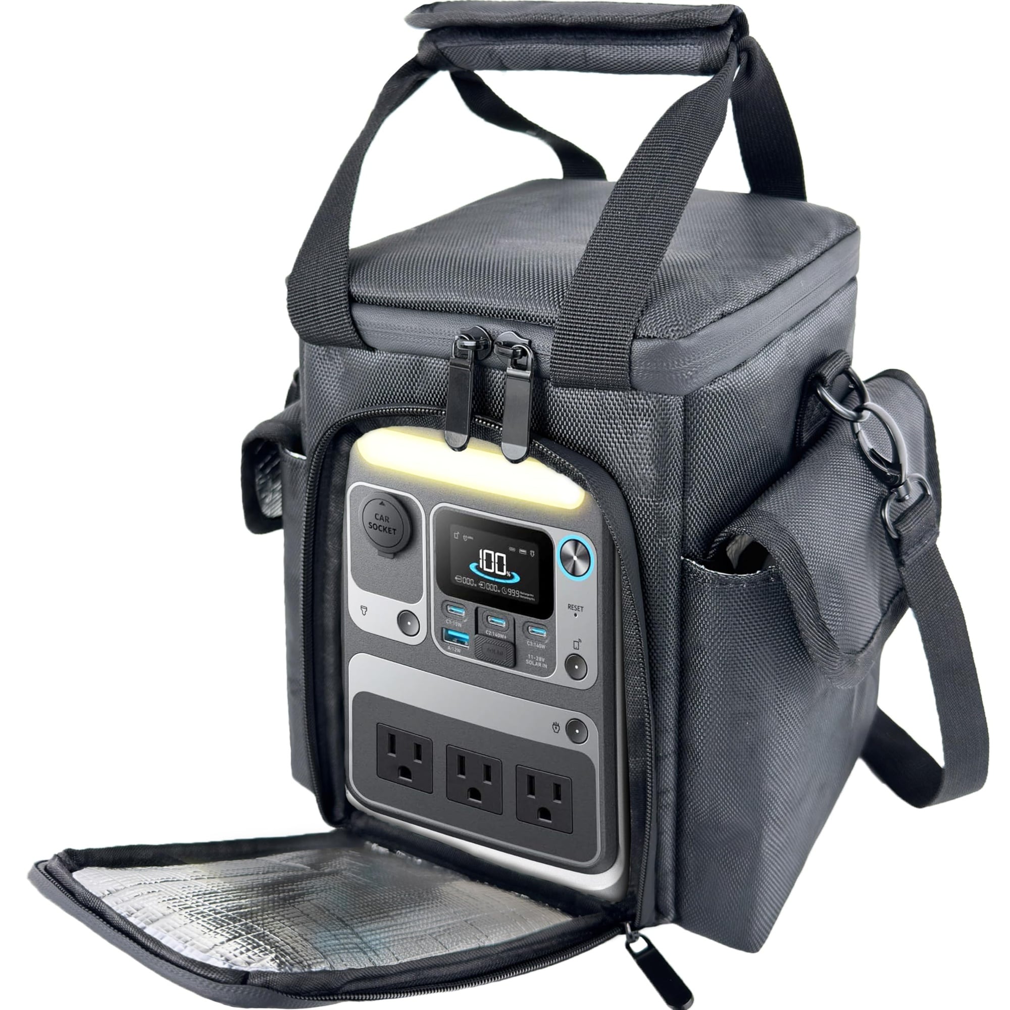 Anqtovp  Waterproof Travel Bag Case with Adjustable Strap Two Pockets Quick Access Storage for Portable Power Station Outdoor Hiking Camping