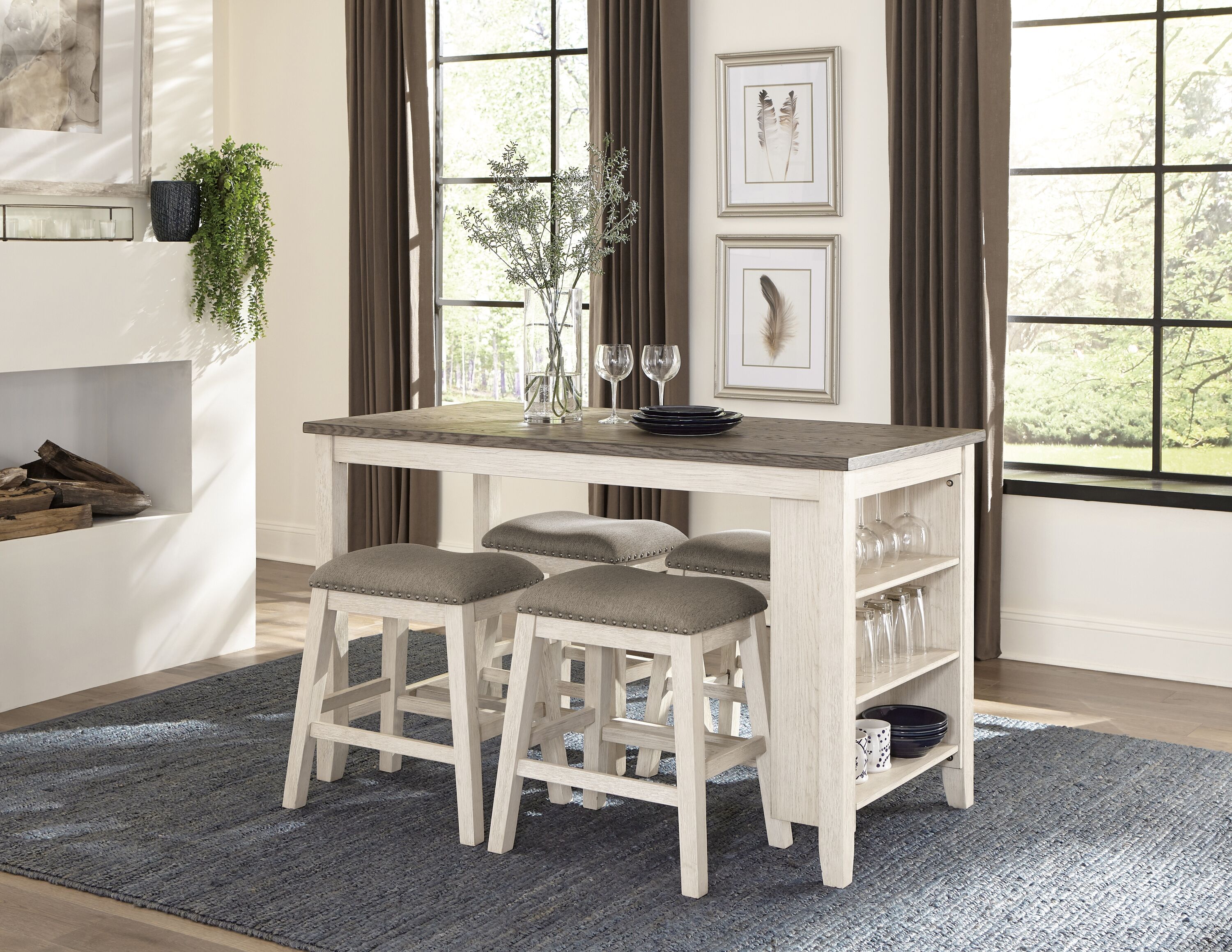 Siavonce XH00876 Antique White Contemporary/Modern Dining Room Set with Rectangular Table ( Seats 4 )