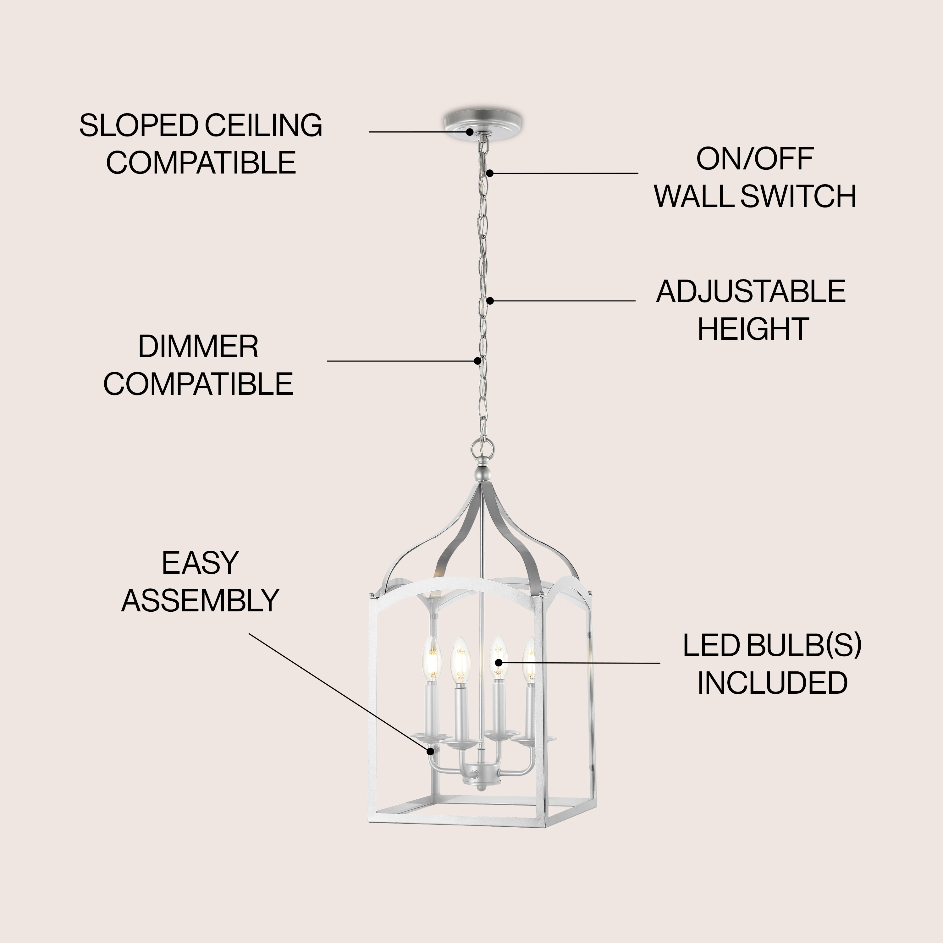 Ruth 4-Light Silver Glass LED Lantern Chandelier
