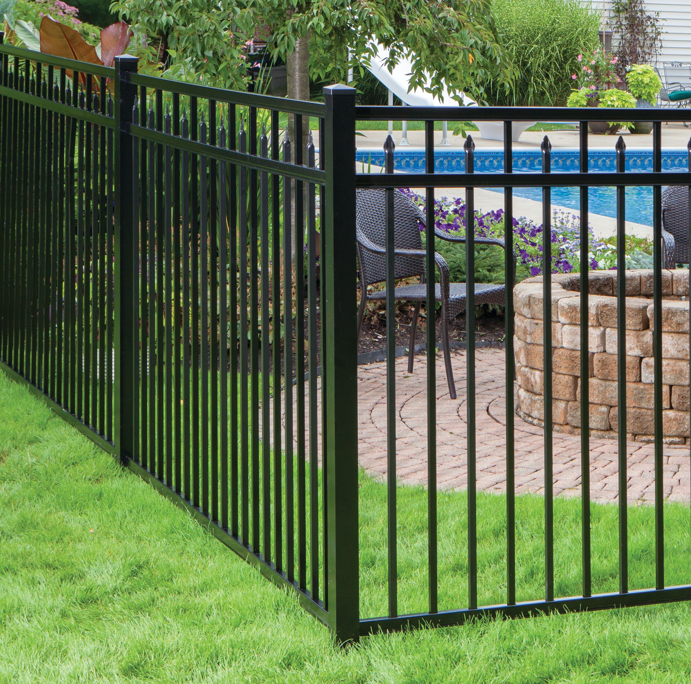 Freedom New Haven 4-1/2-ft H x 6-ft W Black Aluminum Spaced Picket