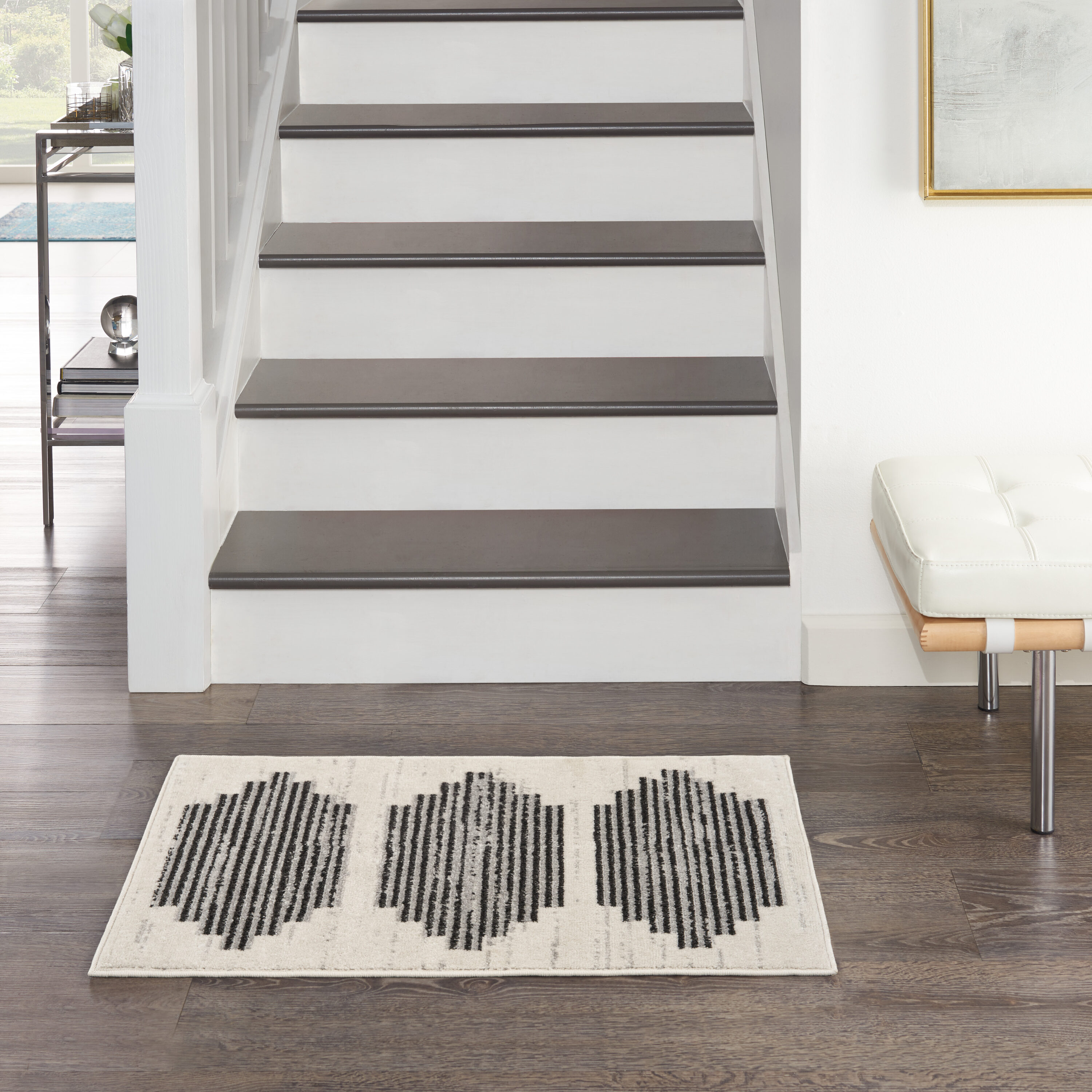 Nourison 099446106858 Modern Passion 2 x 3 (ft) Loomed Polypropylene Ivory/Grey Rectangular Indoor Geometric Mid-Century Modern Area rug