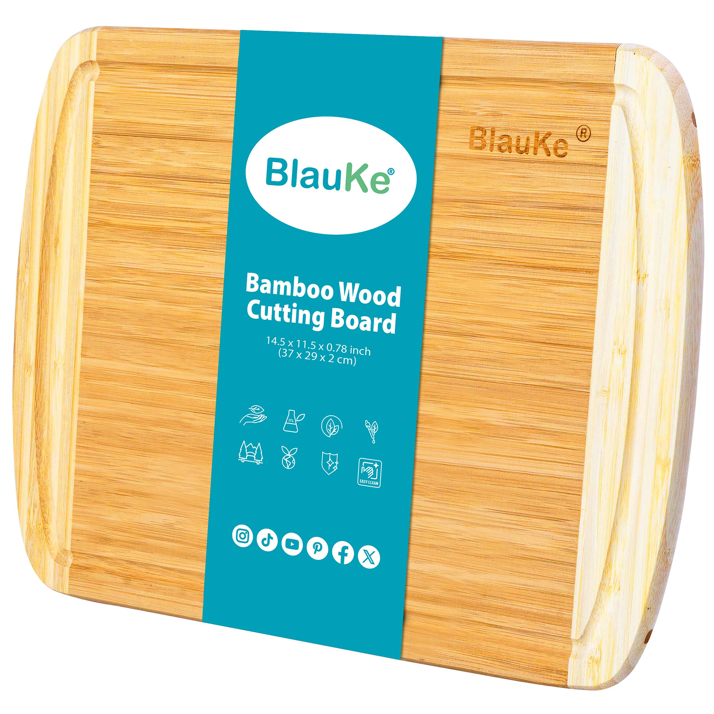 BlauKe Large Wood Cutting Board for Kitchen 14x11 inch - Bamboo Chopping Board with Juice Groove - Wooden Serving Tray