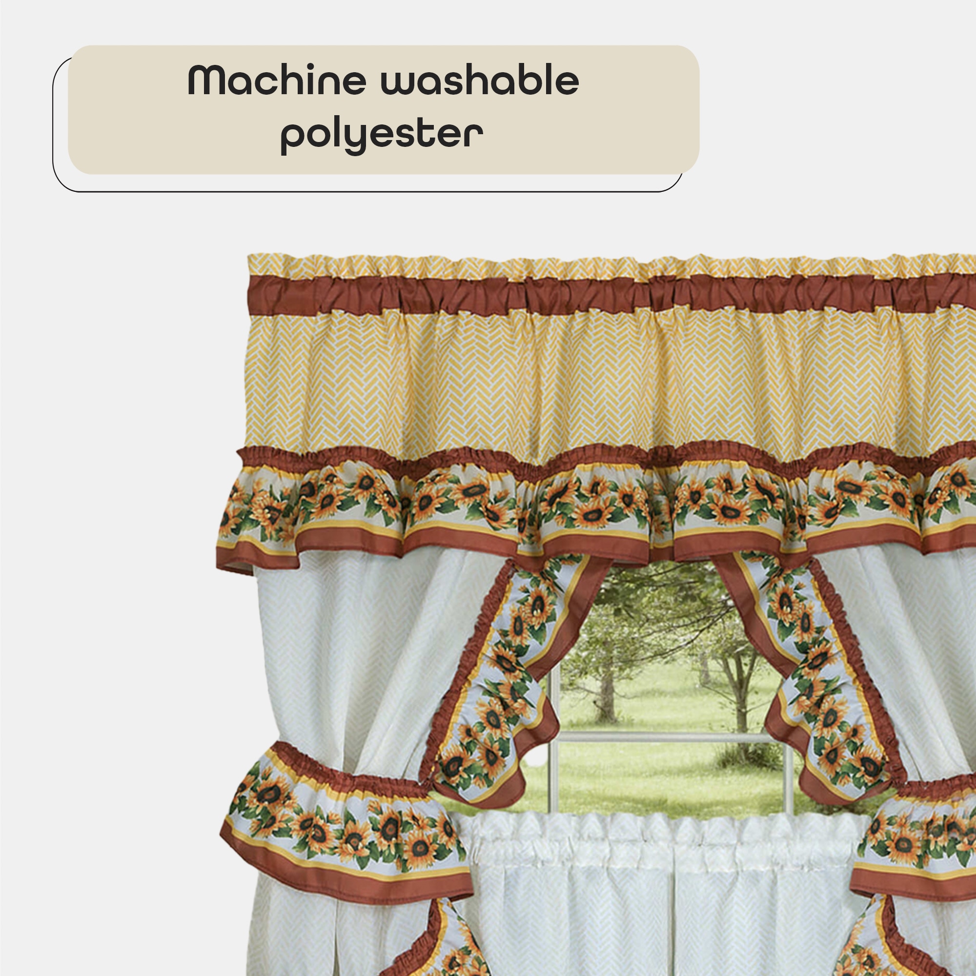 Black and Yellow Floral Polyester Tier Curtains