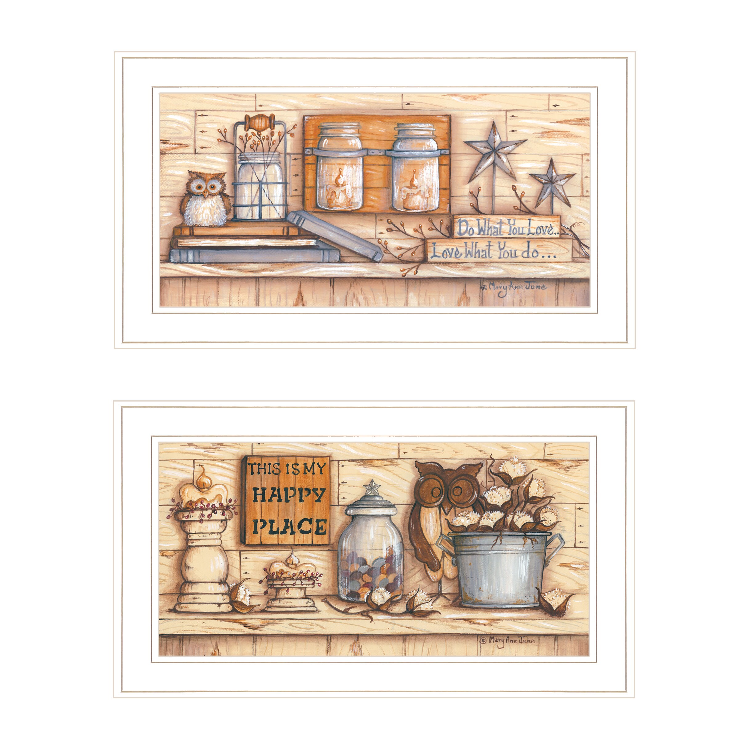 Trendy Decor 4U V627-226G My Happy Place Mary June White Wood Framed 12-in H x 21-in W Vintage/Retro Paper Print