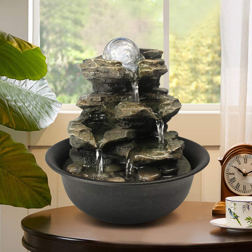 Tiered Tabletop Water Fountain With Light Outdoor Fountains at