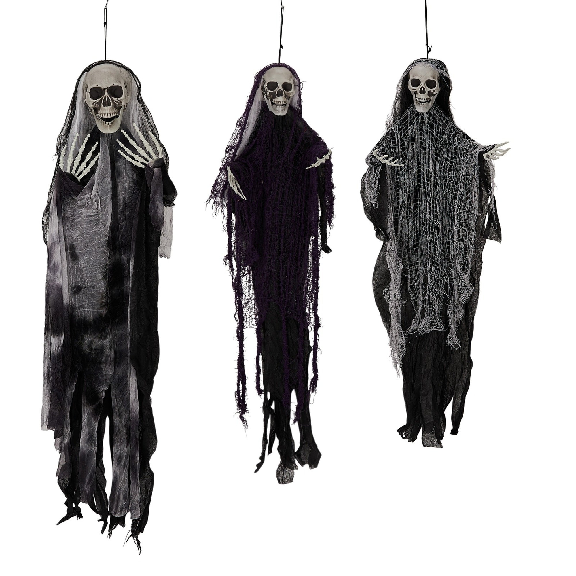Wudkey 4.6ft 3-Pack Hanging Halloween Skeleton Ghosts Halloween Outdoor Decorations