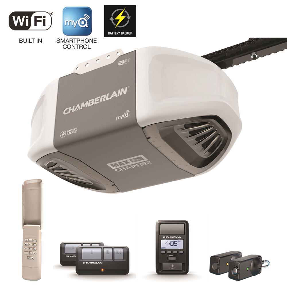 Chamberlain 1-1/4-HP MyQ Smart Chain Drive Garage Door Opener Wi-fi Compatibility Battery Back-up- africanbarn.com