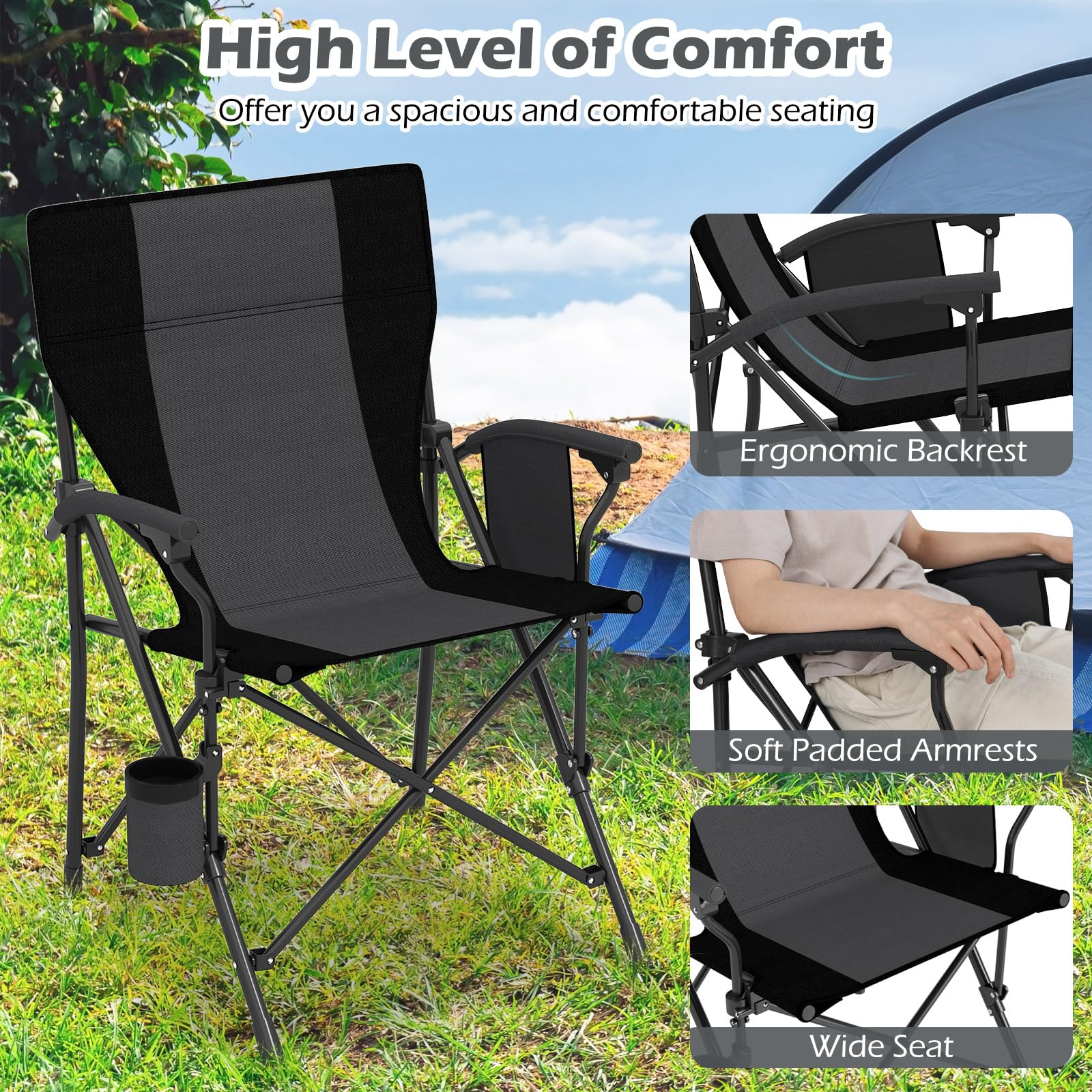Volenca Portable Folding Oxford Camping Chair with Cup Holder Side