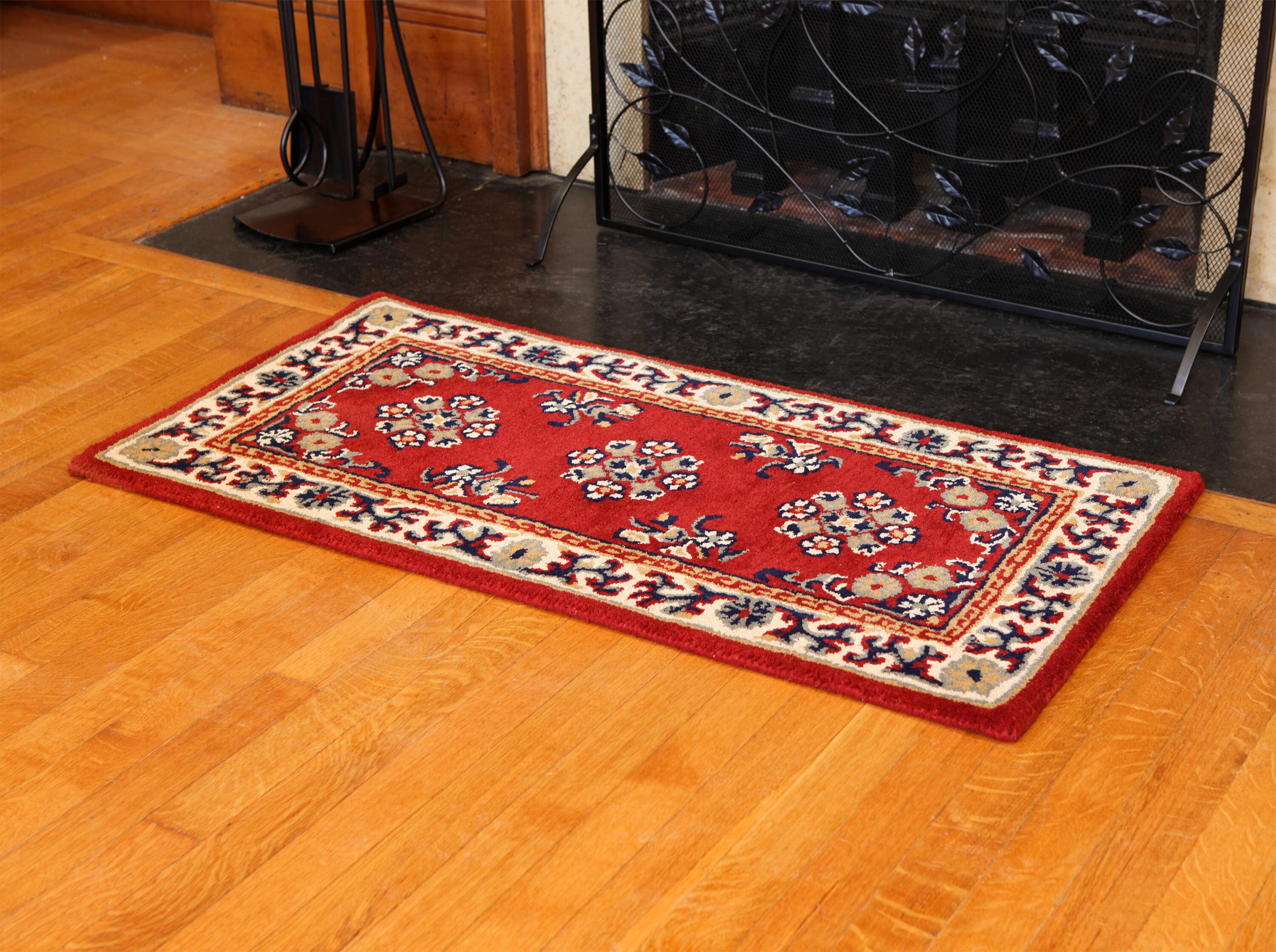 Burgundy Oriental Handmade Wool Rectangular Hearth Rug