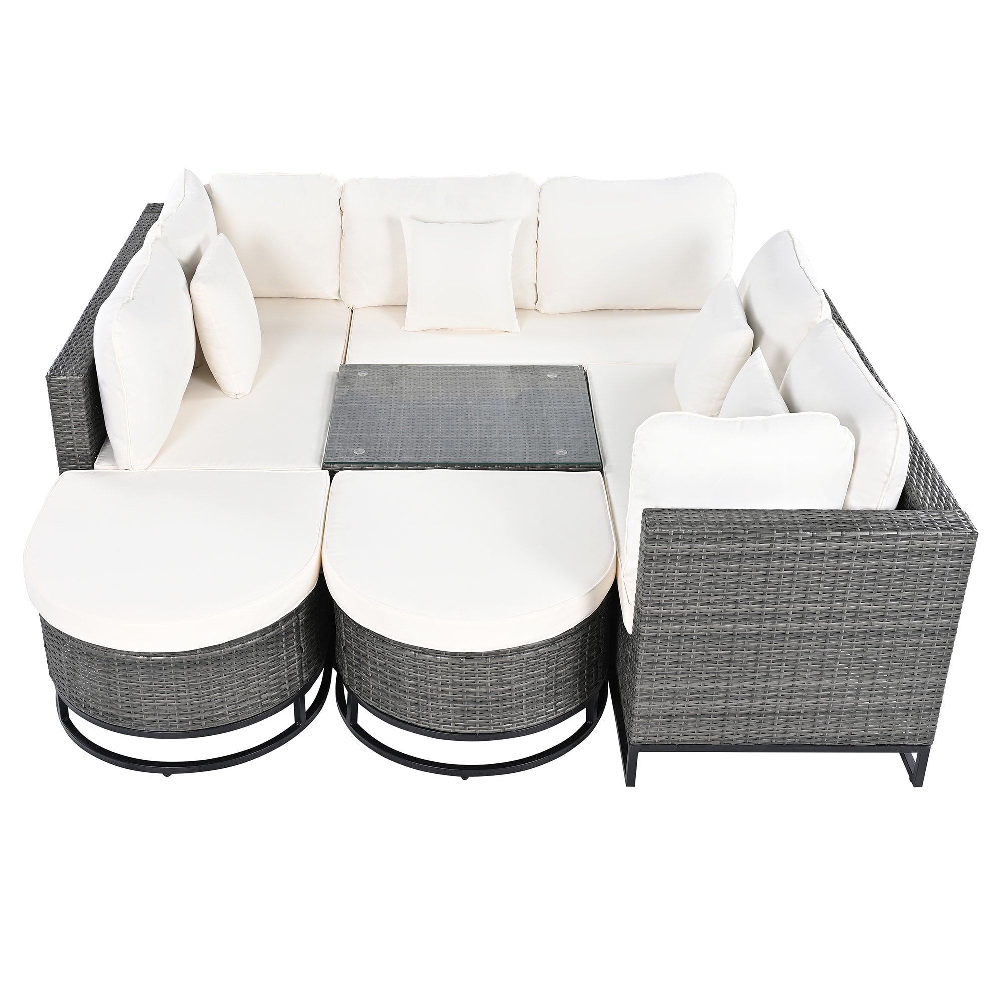 Bybafun YA0100338 Patio Sectionals Sofas Outdoor Sectional with Beige Cushions and Iron Frame