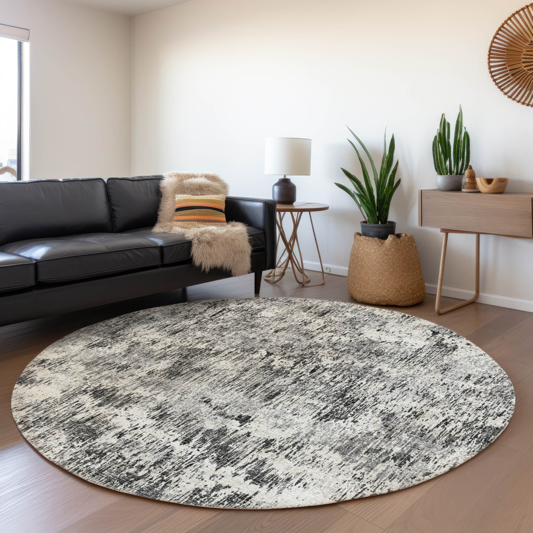Addison Rugs AMF66GY8RO Mayfield AMF66GY 8 x 8 (ft) Loomed Polyester Gray Round Indoor Abstract Machine washable Area rug