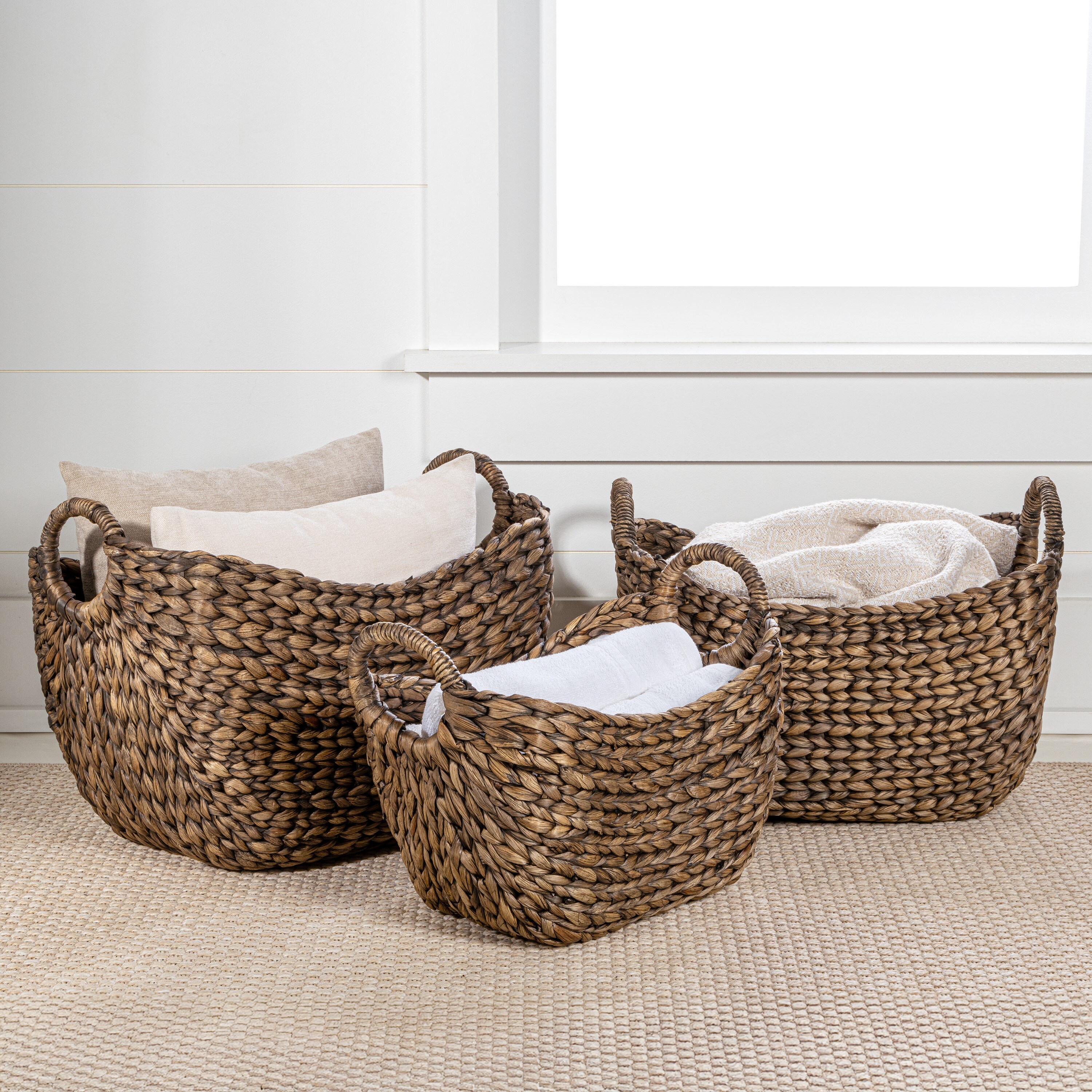 happimess BSK2002B-3SET 3 -Pack Nellie Farmhouse Handwoven Boat ( 17.32-in W x 14.57-in H x 13.78-in D ) Brown Water hyacinth Basket