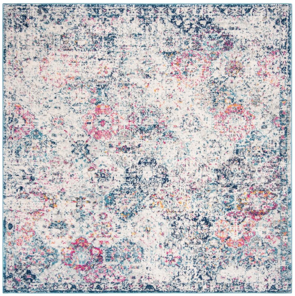 Safavieh MAD611N-11SQ Madison Lyton 11 x 11 (ft) Loomed Synthetic Navy/Teal Square Indoor Distressed/Overdyed Farmhouse/Cottage Area rug