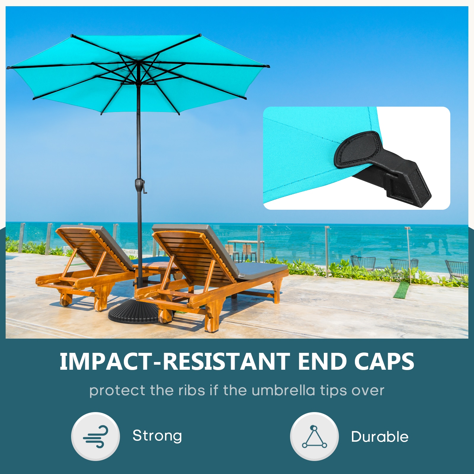 Light Blue and Charcoal Steel Round Market Umbrella