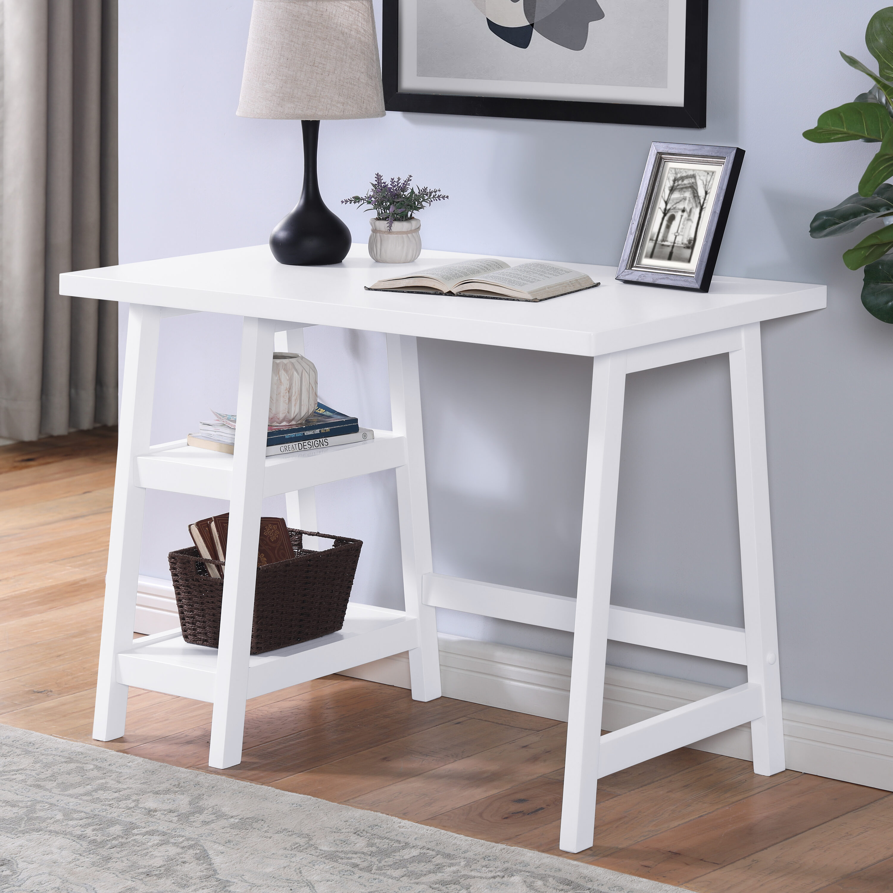 Tatayosi JL4P164629 Contemporary Wood Writing Desk with Storage White