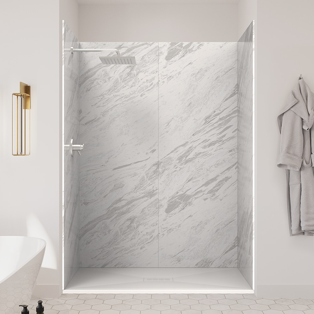 UpHome K1CP1S3260WHARAR 5 -Piece 32-in W x 60-in L x 84-in H Rectangular Alcove shower kit ( Center Drain) Base and Wall Included Powder coat