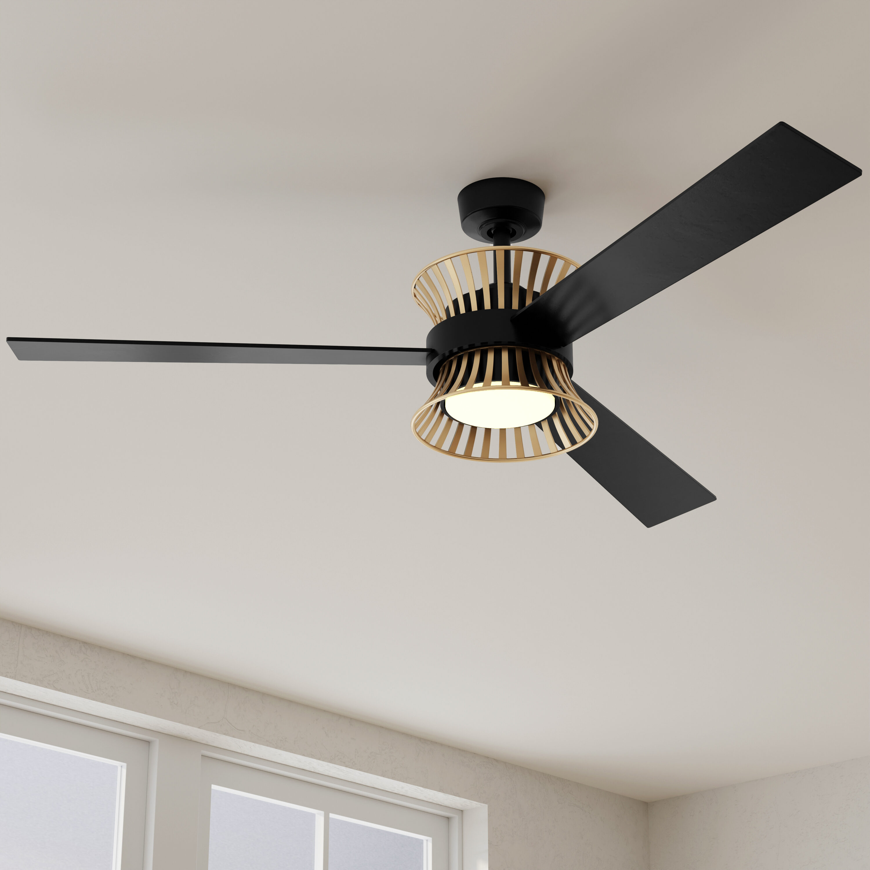 Progress Lighting P250110-31M-30 Bisbee 55-in Integrated LED Outdoor Matte Black with Matte Black Blades Ceiling Fan With Light - Remote Included ( 3 -Blade )