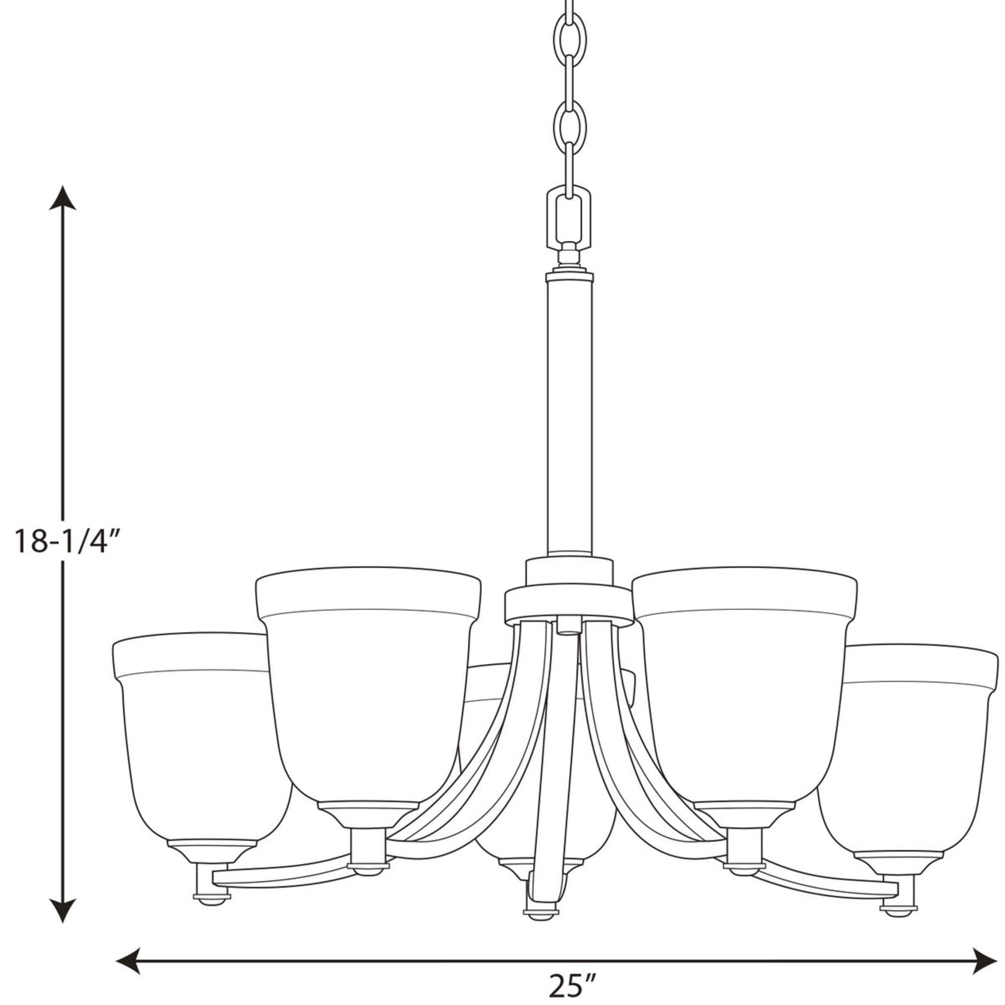 Antique Bronze Five-Light Chandelier with Etched Glass Shades