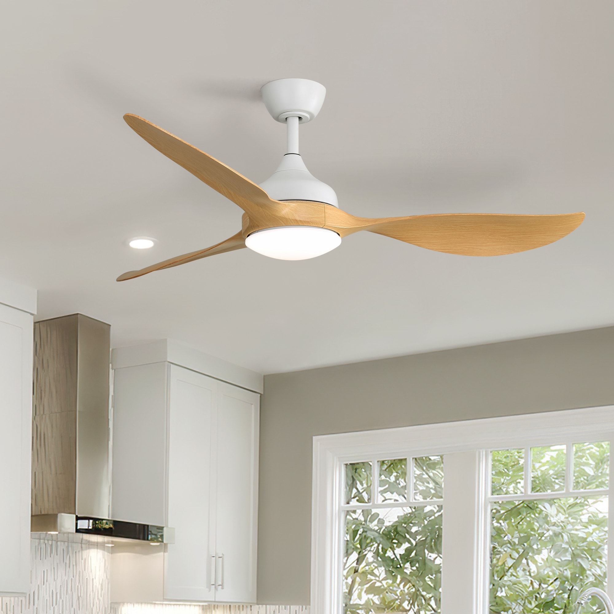 BABOOM BOM-P221540-OR 56-in Color-Changing Integrated LED White with Ceiling Fan With Light - Remote Included ( 3 -Blade )