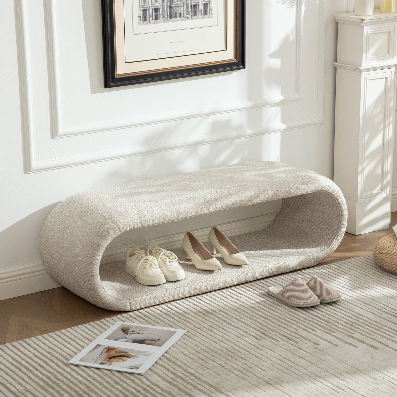 Naturefalls Modern Chenille Upholstered Bench with Metal Frame 52.17 ...