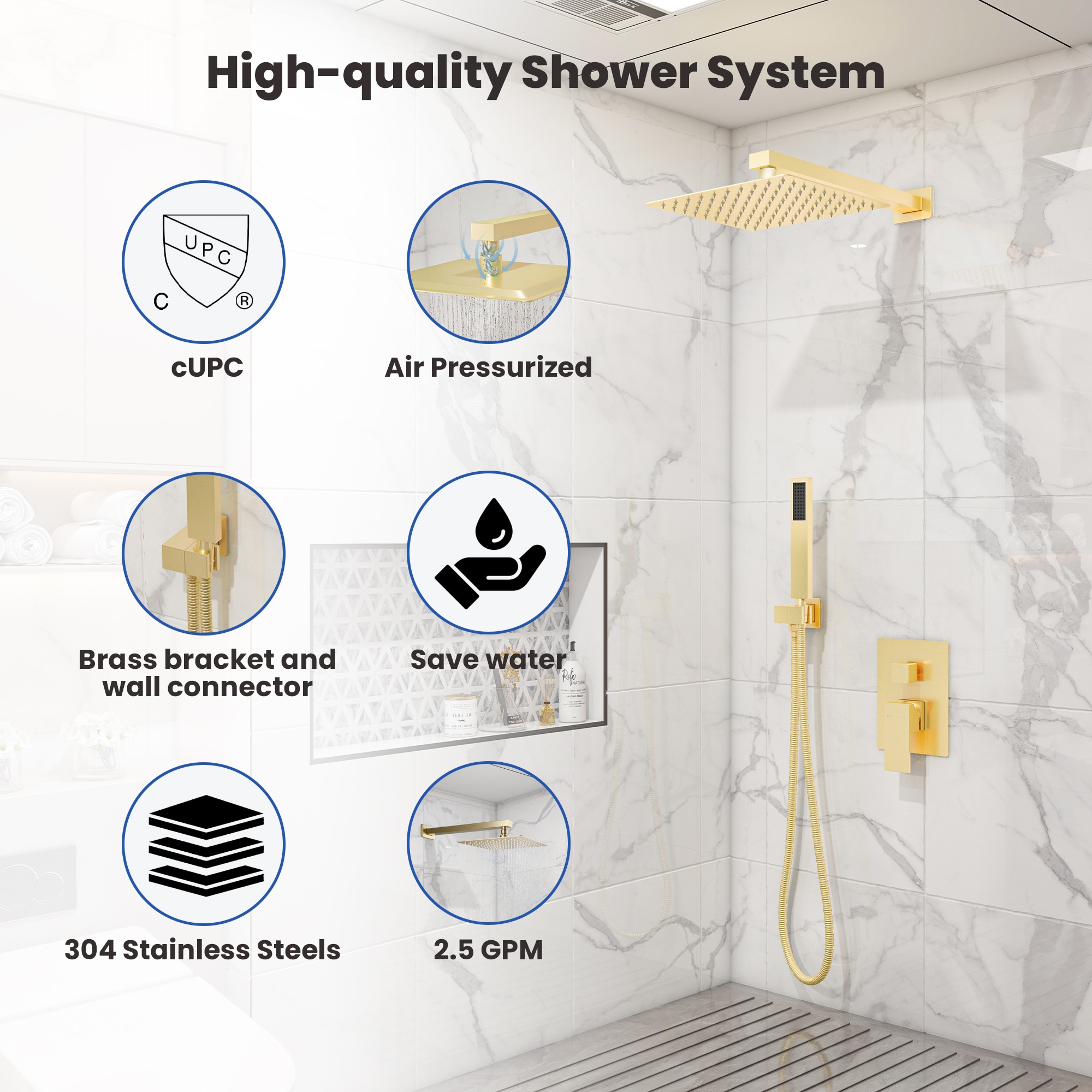 Clihome MS-A3809-10BG Showerhead-Bar-Panels - View #13