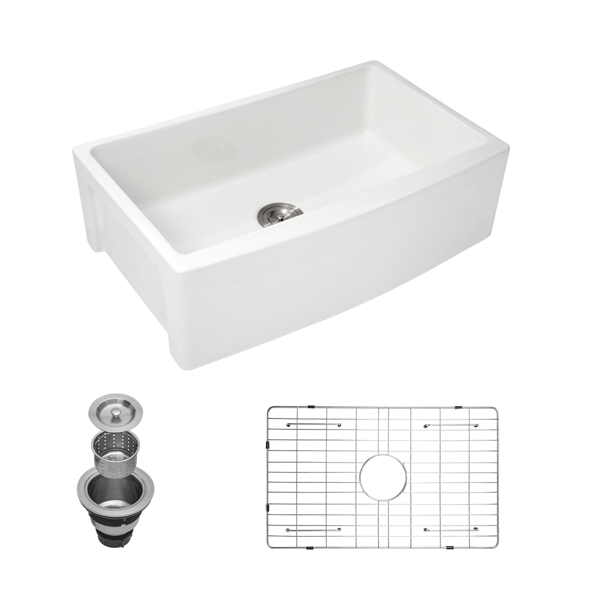 Tatayosi White Undermount Farmhuose Ceramic Kitchen Sink Deep Apron Single Bowl Farm Sink with Bottom Grid for Home Kitchen Prep Space Dining Area