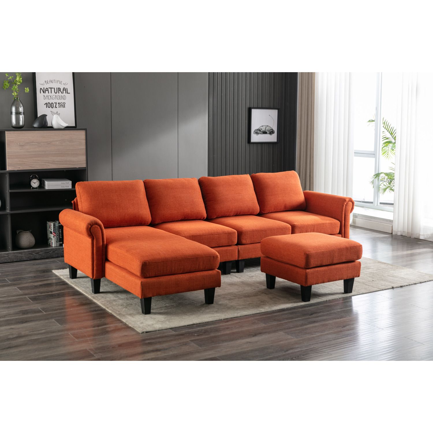 JASMODER W395S00056 60.63-in Modern Orange Sofa
